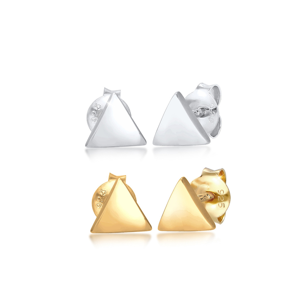 Elli Elli Boucles d'Oreilles Set Triangles Basic Minimal Bi-Couleur Clous d'Oreille Fe Boucles d'oreilles