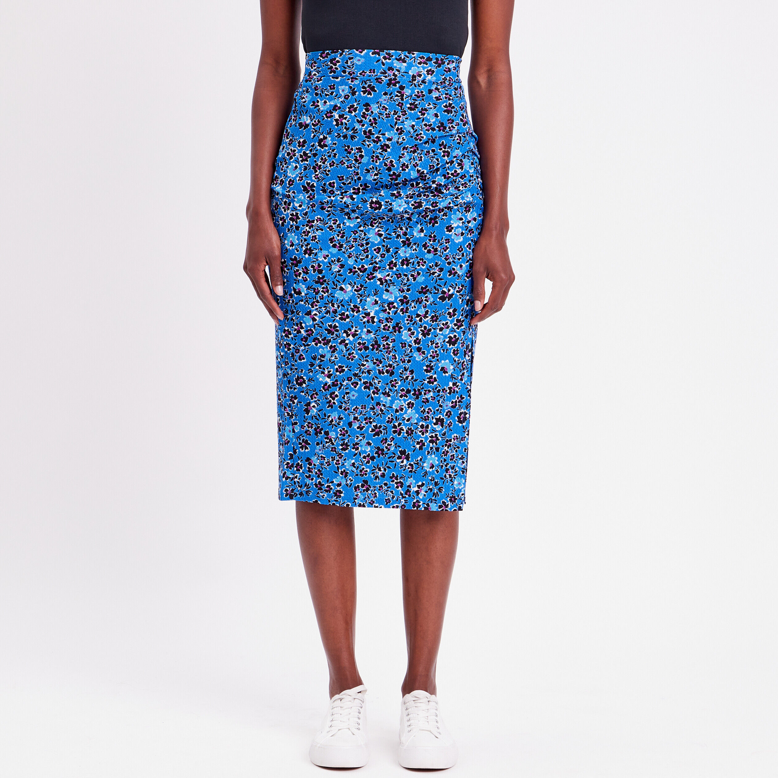 Jupe moulante drapée bleu femme | Cache Cache