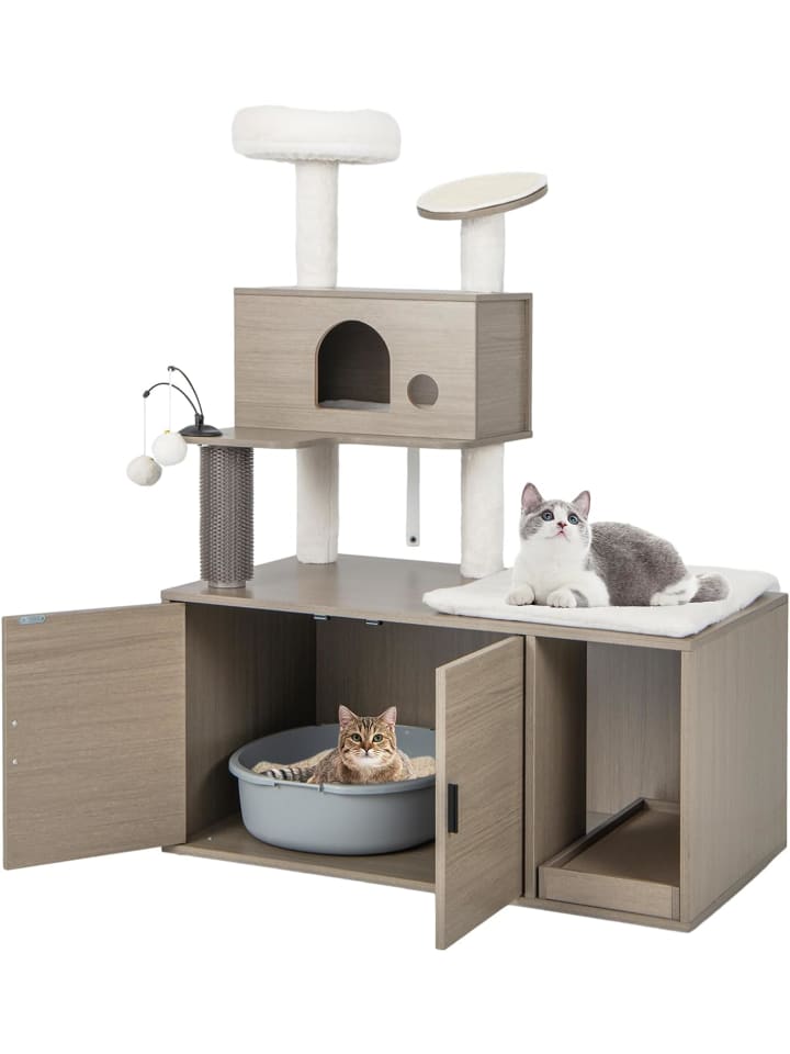 COSTWAY 2-in-1 Katzenbaum mit Höhle in Grau günstig kaufen onesize