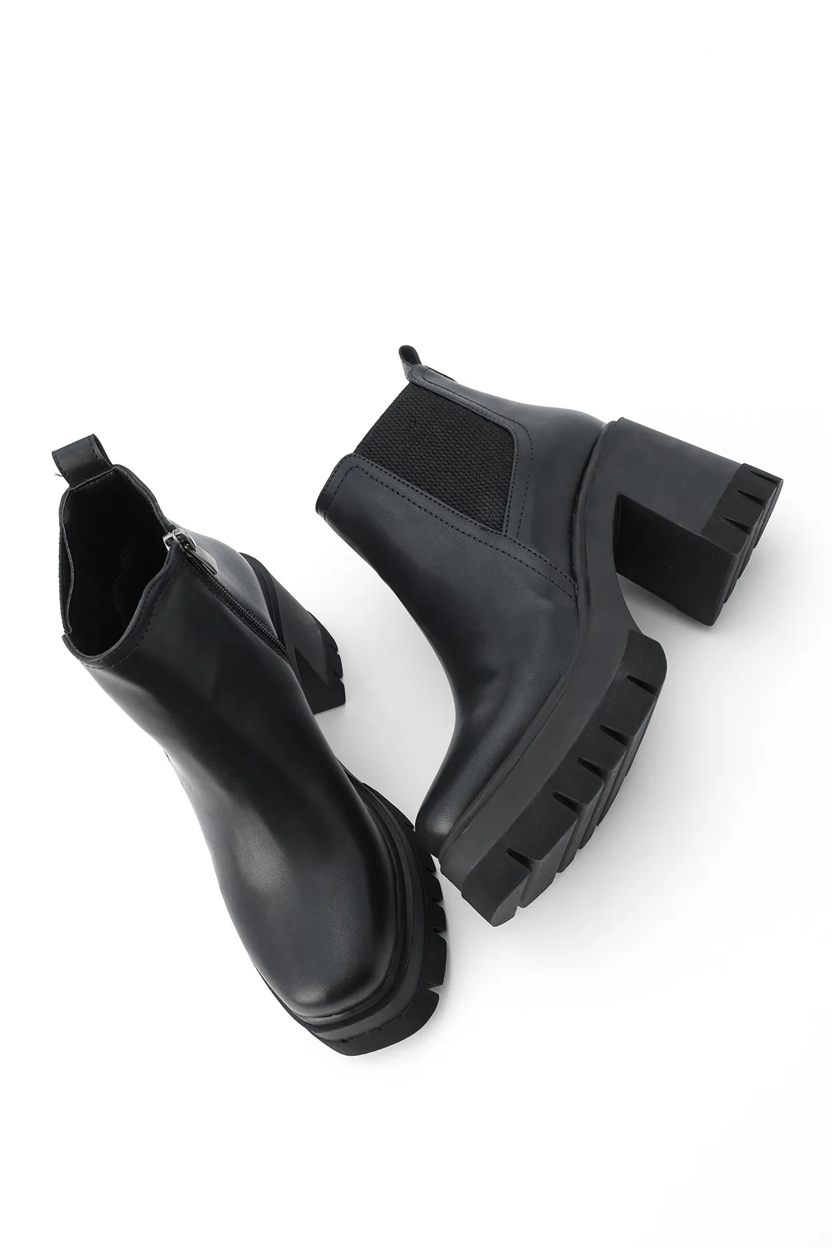 Marjin  Damen-Stiefel aus Gummi mit Reißverschluss und detailliertem Absatz Veros Schwarz