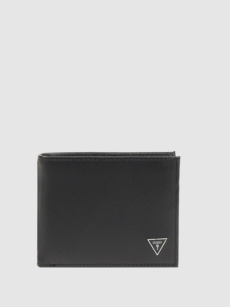 Portemonnaie mit Lederbesatz in schwarz