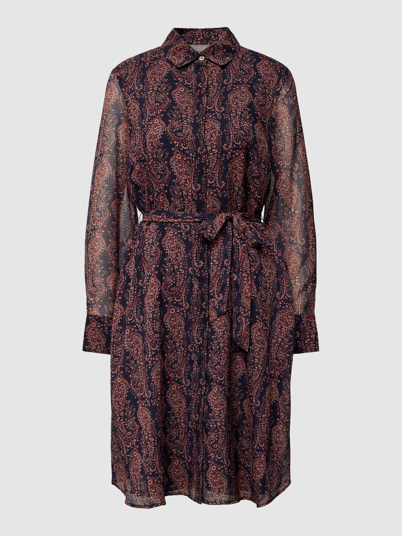 Knielanges Kleid mit Bindegürtel in marineblau