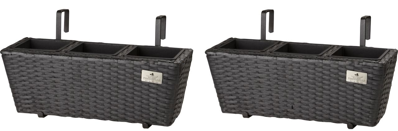 Weles Polyrattan Balkonkasten 2 Stück inkl. Aufhängung, 47 x 17 x 15 cm, 3er Kunststoffeinsatz, anthrazit