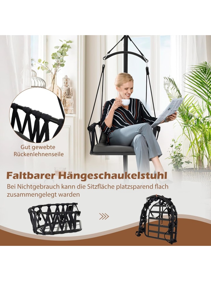 COSTWAY Hängesessel mit Gestell & Aufhängegurt bis 150kg in Grau günstig kaufen onesize