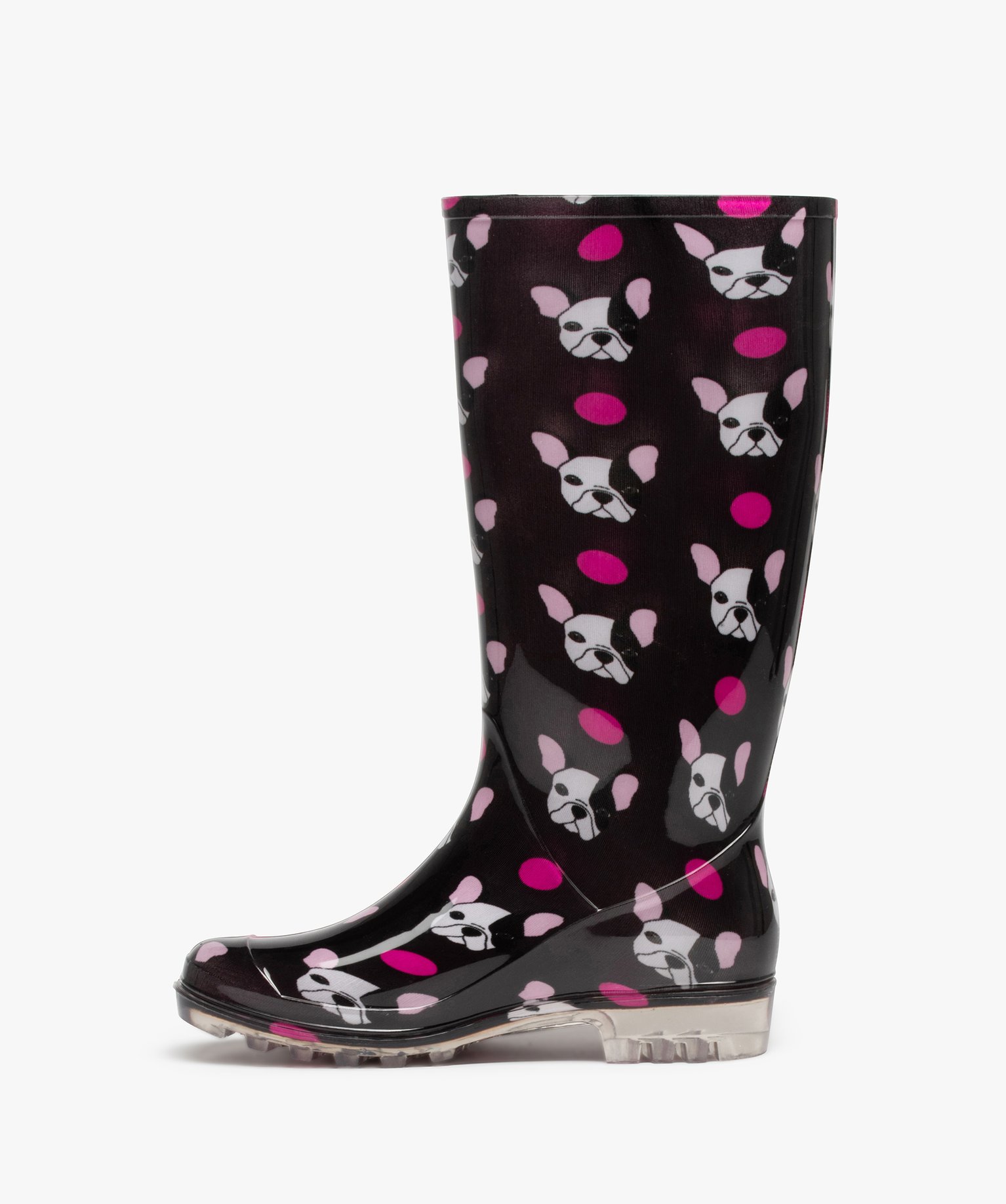 Bottes de pluie femme fantaisie imprimées chiens noir | GEMO