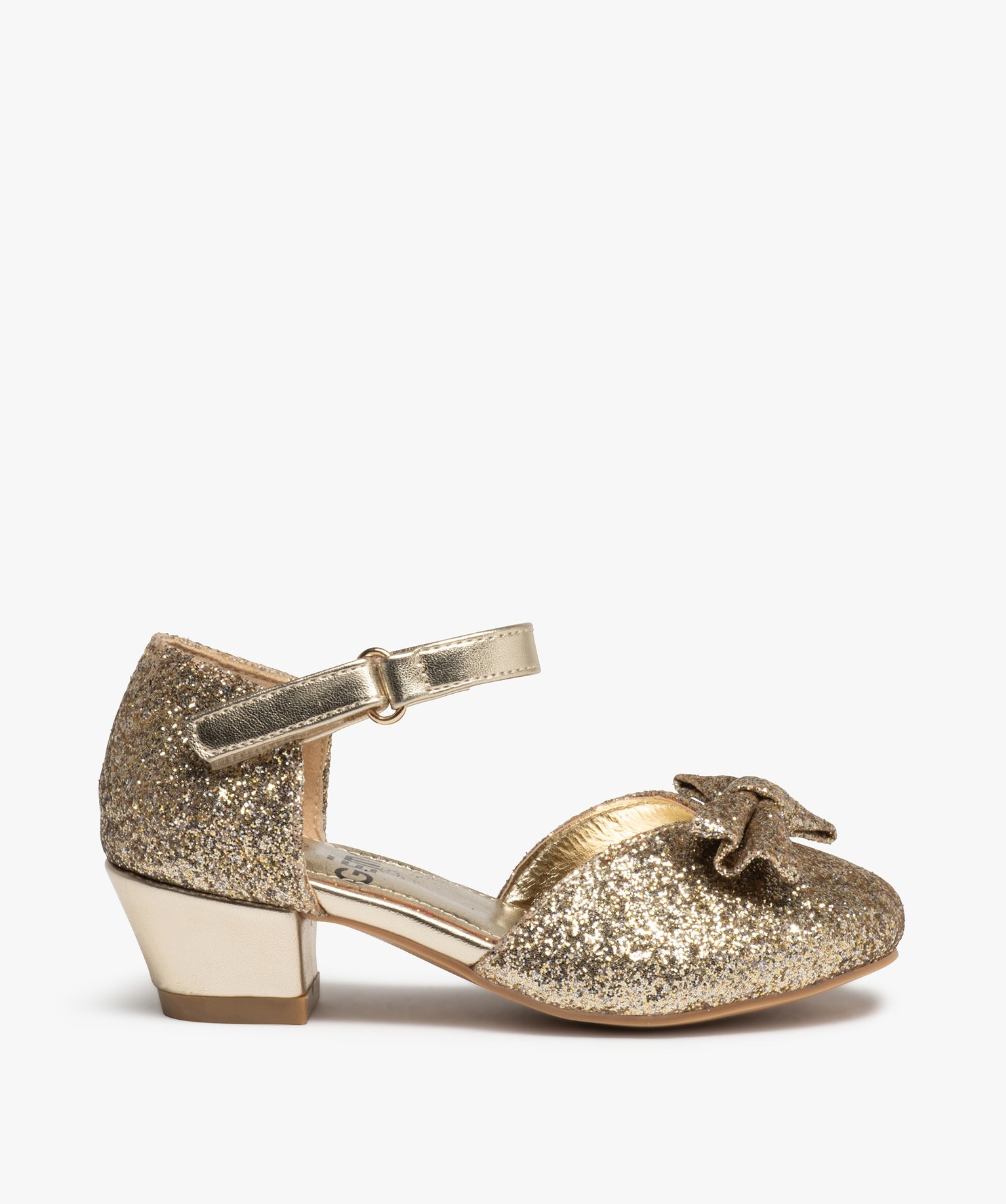 Ballerines fille pailletées à talon et bride de fermeture or | GEMO