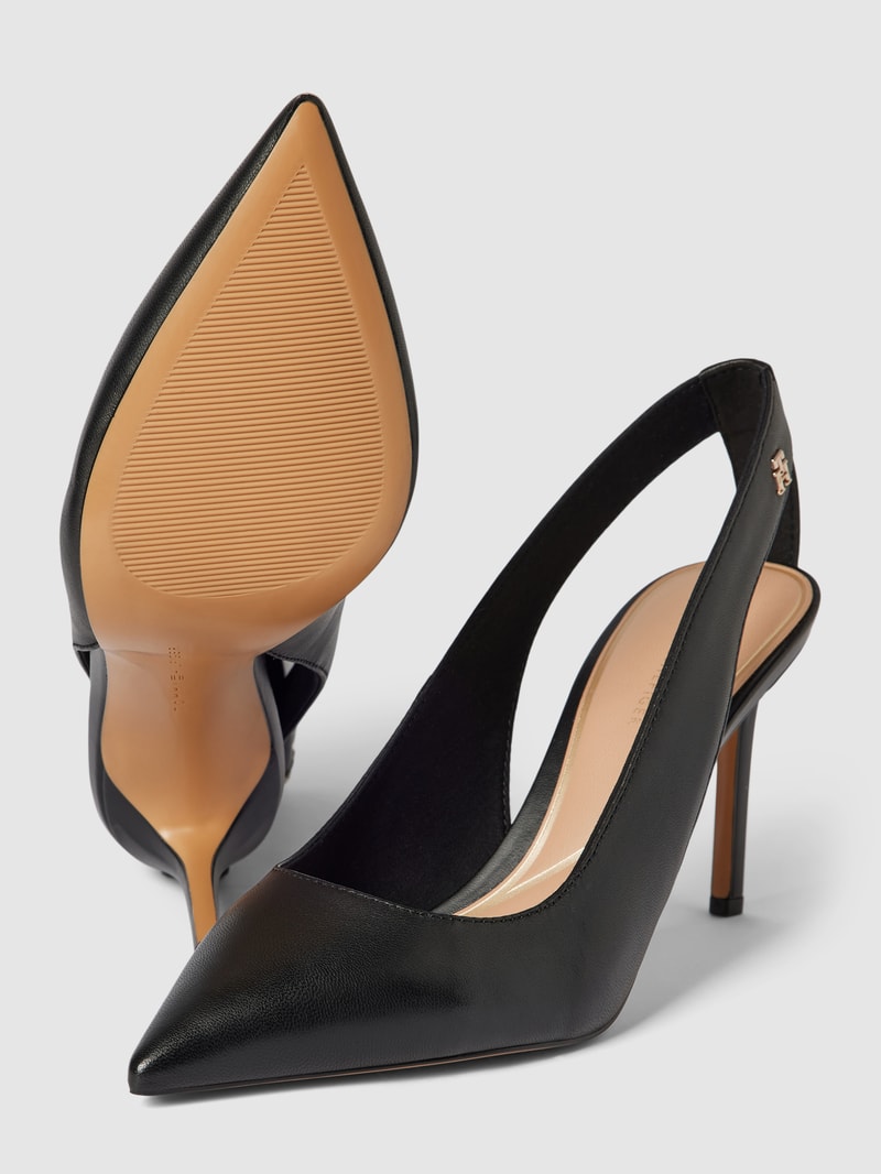 Pumps aus Leder mit Label-Detail Modell 'POINTY SLING BACK' in schwarz