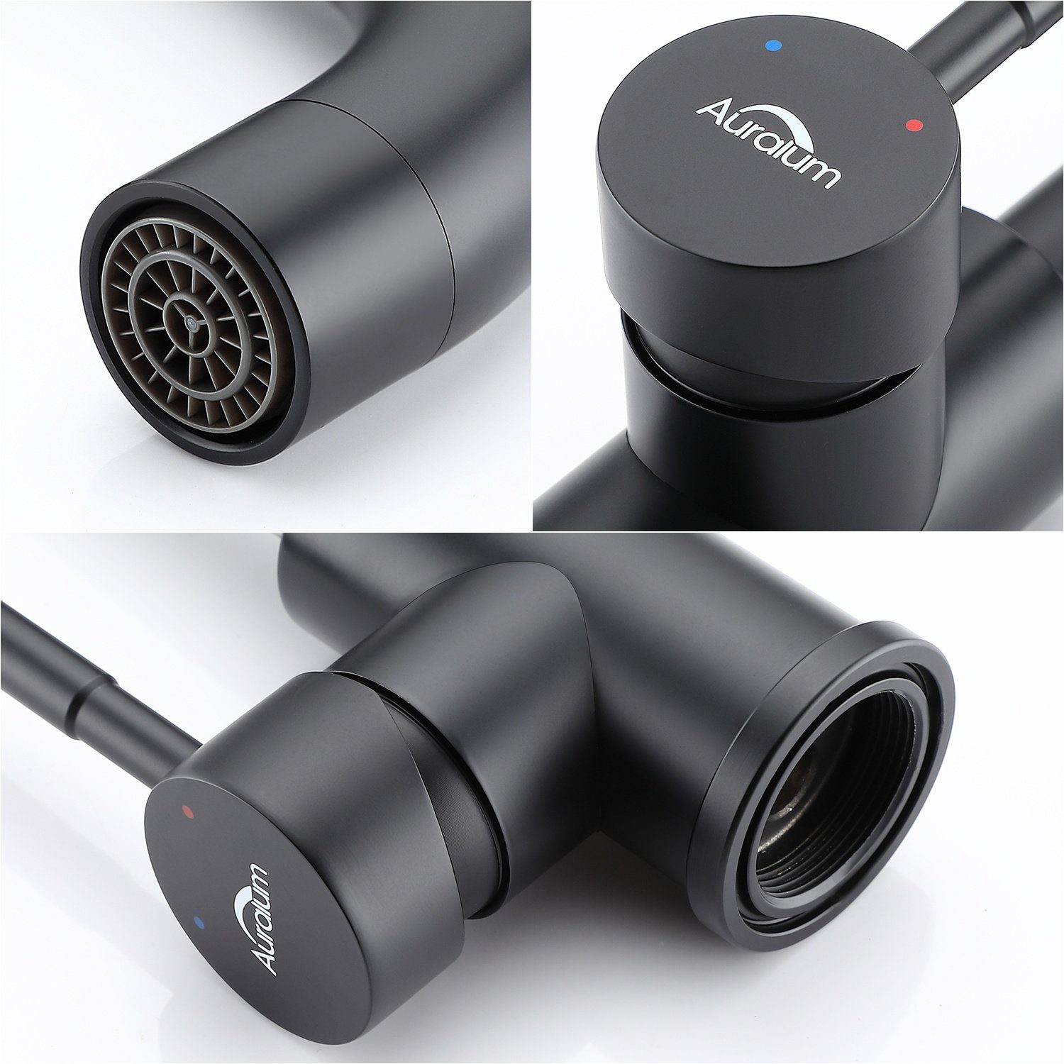 Auralum Waschtischarmatur Wasserhahn Bad Waschbecken Armaturen Einhebelmischer 360°Drehbar Schwarz