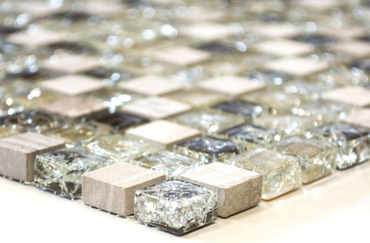 Mosani Mosaikfliesen Glasmosaik Naturstein Mosaik graugrün glänzend / 10 Matten