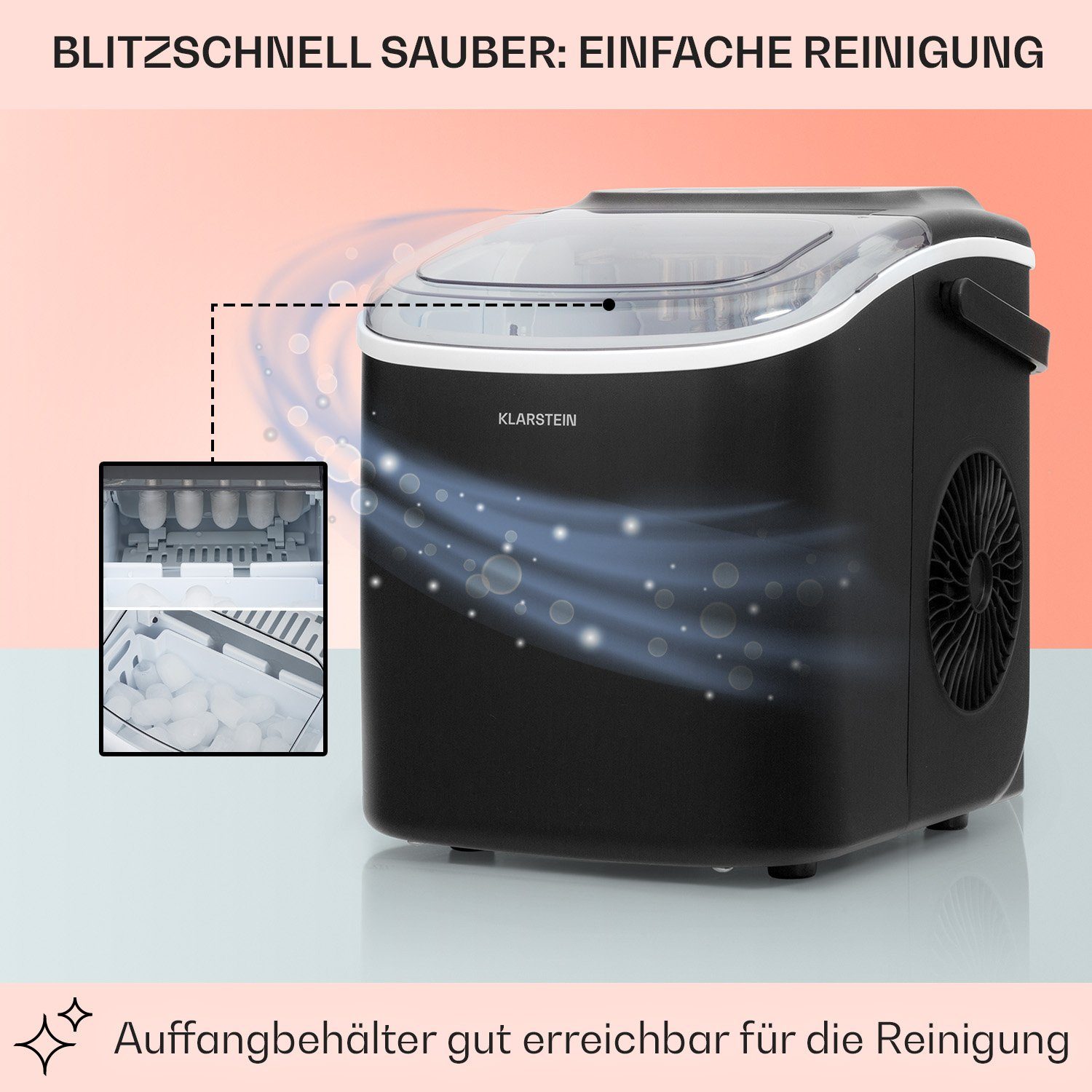 Klarstein Eiswürfelmaschine Caldwell, Elektrischer Eiswürfelbereiter Bulleteis 12kg/24h Wassertank 1,3 L