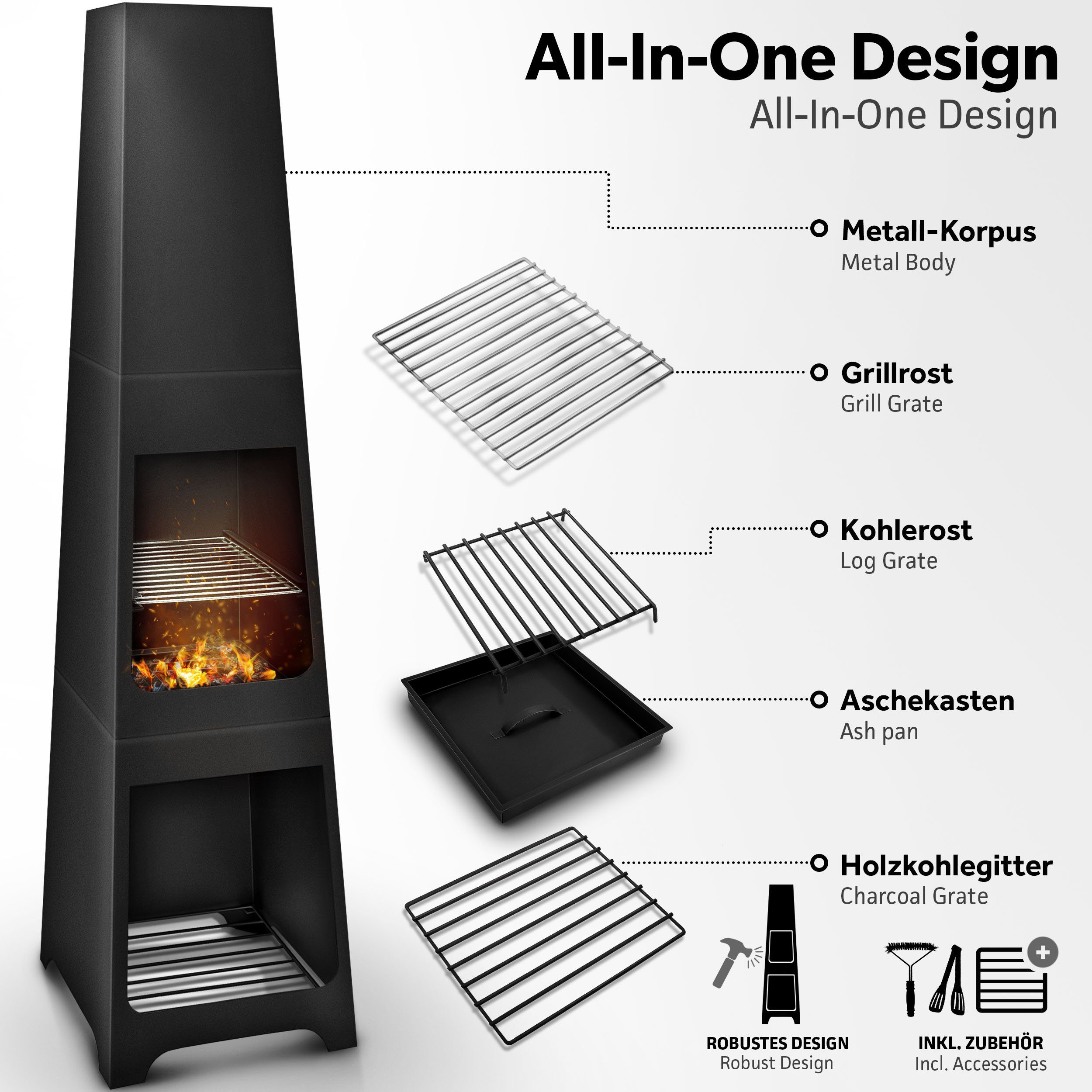 tillvex Feuerkorb Terrassenofen mit Grillfunktion, Gartenkamin aus Stahl, (Terrassenofen)