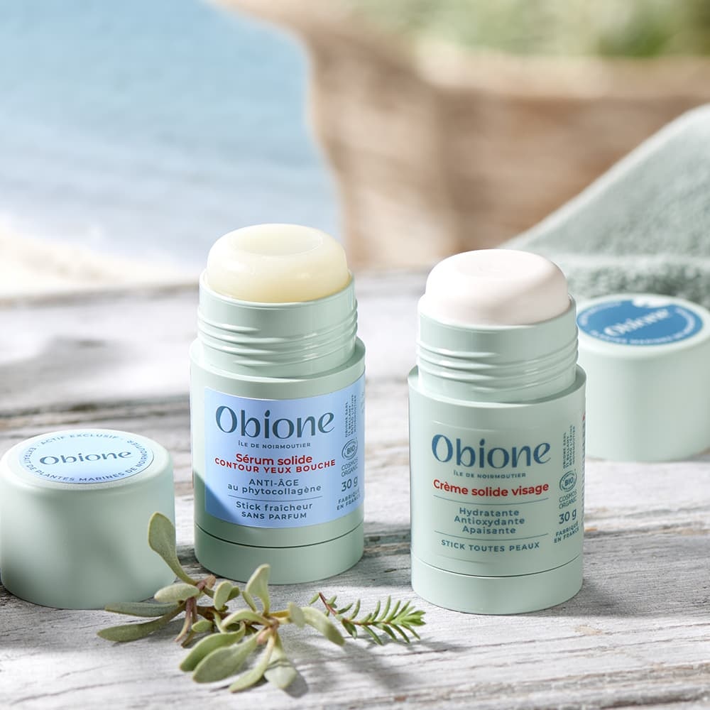 obione Sérum solide Anti-âge Contour yeux et bouche - Stick fraîcheur, sans parfum Hydratant, défatigant, apaisant - Extrait de plantes marines de Noirmoutier
