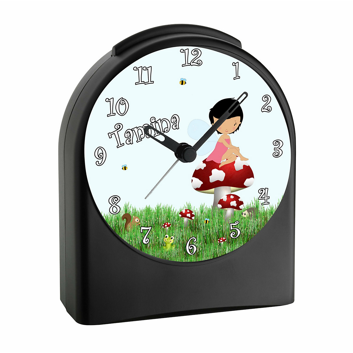Kinder Funkwecker personalisiert mit Namen Waldfee Atom-/Funkuhr, 12-Stunden-Anzeigeformat, Schlummerfunktion, Nachtlicht, Geräuschlos/Ohne Ticken
