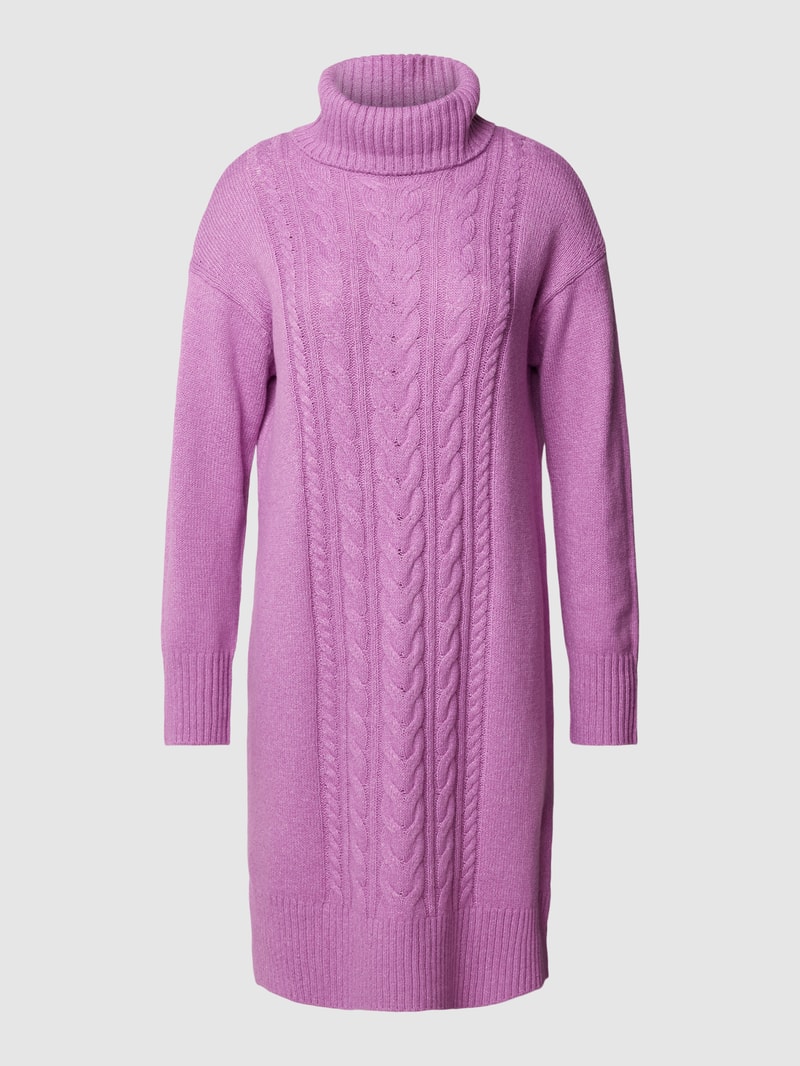 Knielanges Strickkleid mit Zopfmuster in violett