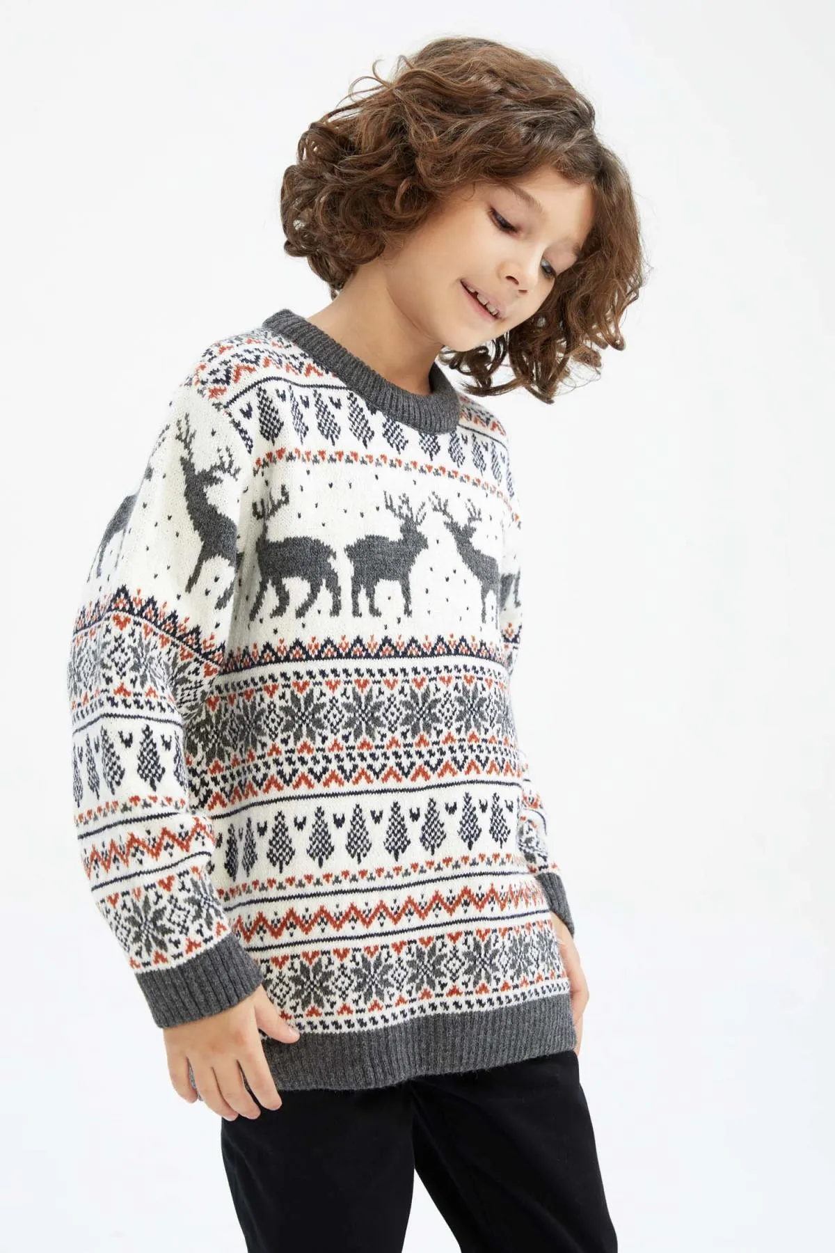 DeFacto  Jungenpullover mit Rundhalsausschnitt und Neujahrsmotiv