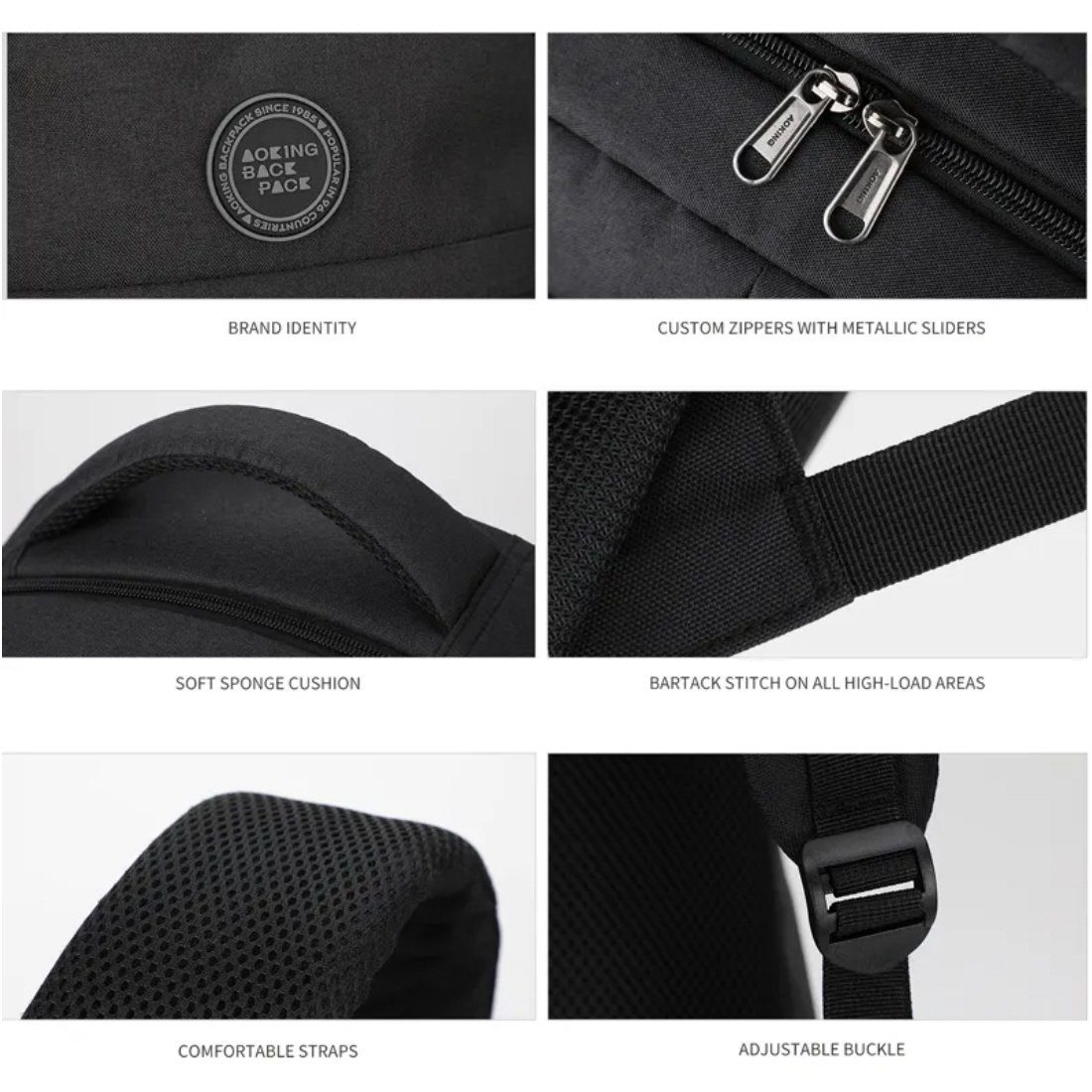 Aoking Freizeitrucksack Rucksack Schulrucksack Sportrucksack Laptoprucksack Reiserucksack (Schwarz), Rucksack (15 Zoll Laptopfach) Freizeit Reise Sport Arbeit Schule Uni
