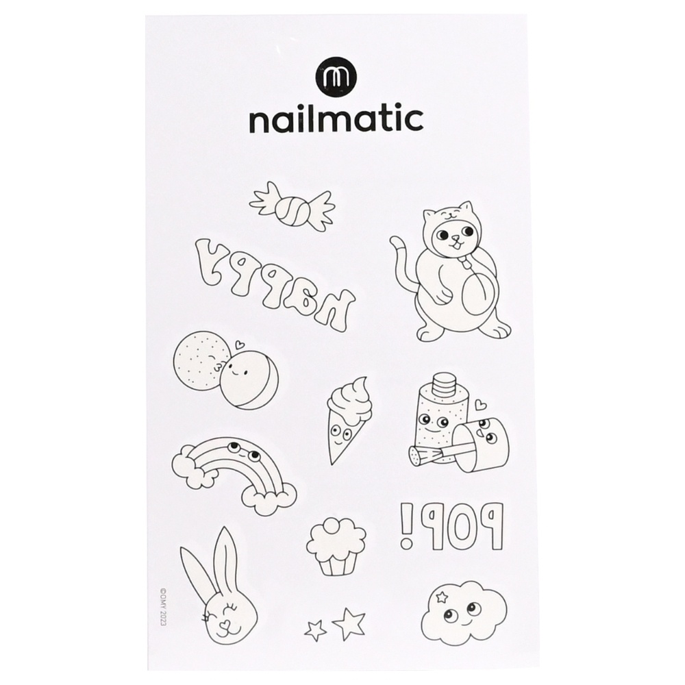 nailmatic Planche de tatouage à colorier Kawai Tatouages éphémères à colorier