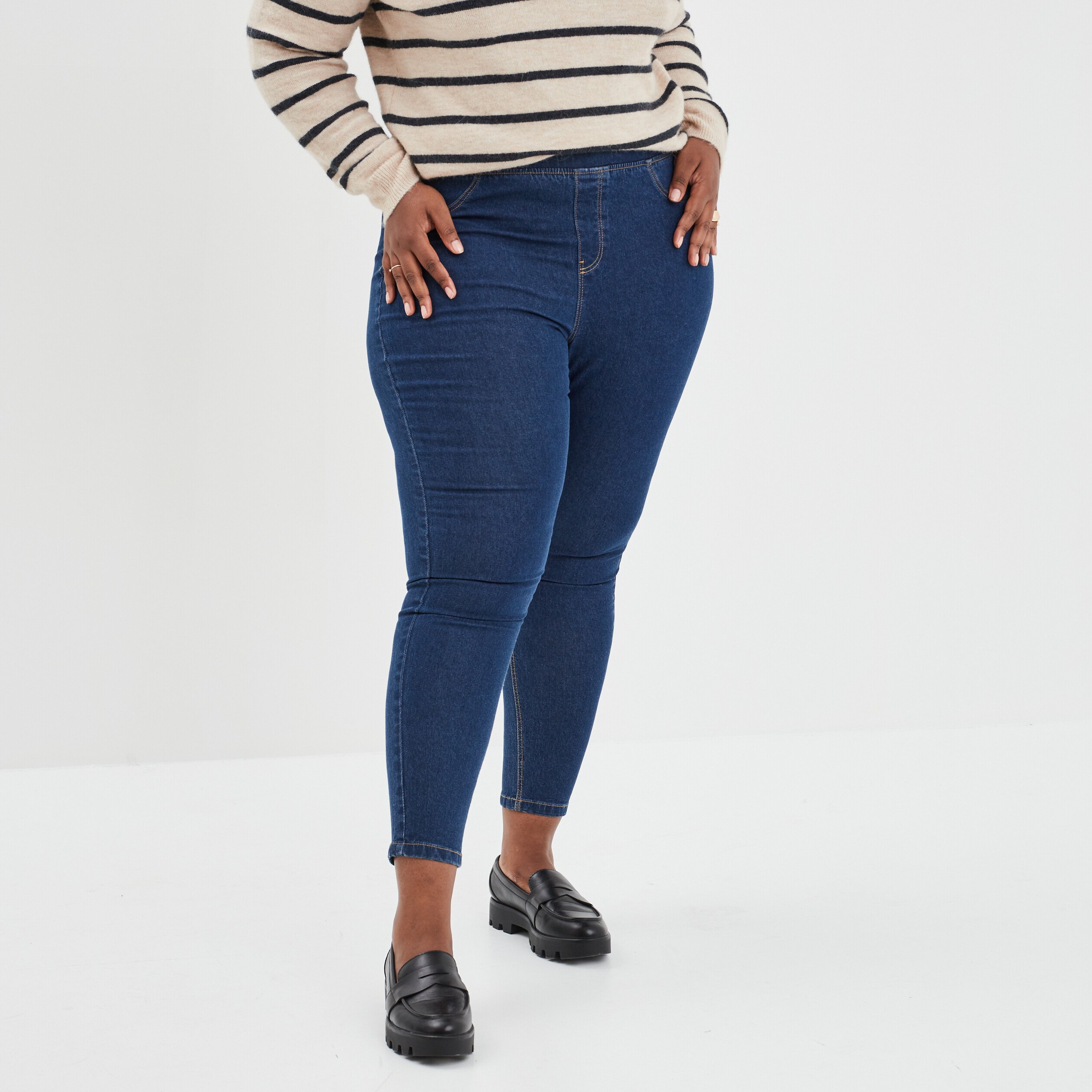 Jegging taille haute matière recyclée bleu femme grande taille | La Halle