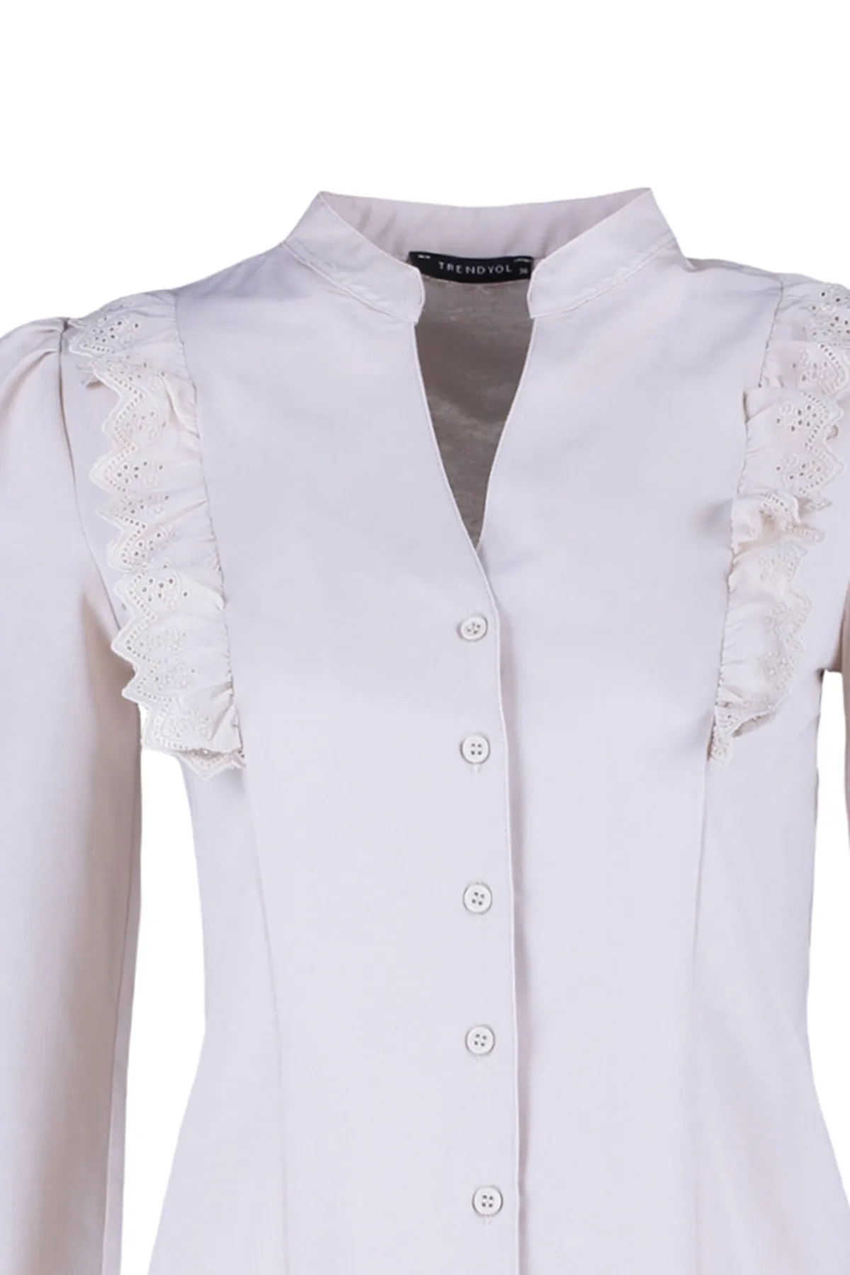 Trendyol Collection  Beiges Hemd aus gewebter Baumwolle mit Spitze TWOSS20GO0044
