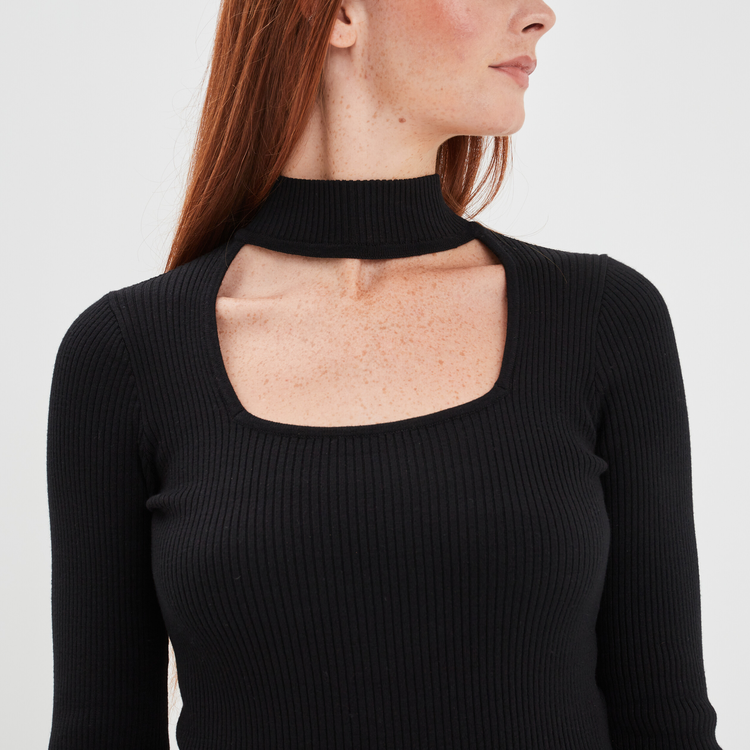 Pull col montant à ouverture Liberto noir femme | La Halle