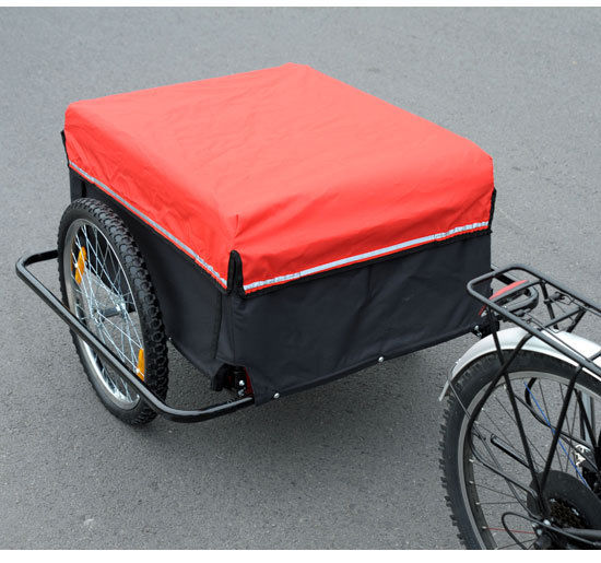 HOMCOM Transportanhänger Lastenanhänger Fahrrad CargoTrailer Schwarz   Rot L140 x B88 x H60 cm
