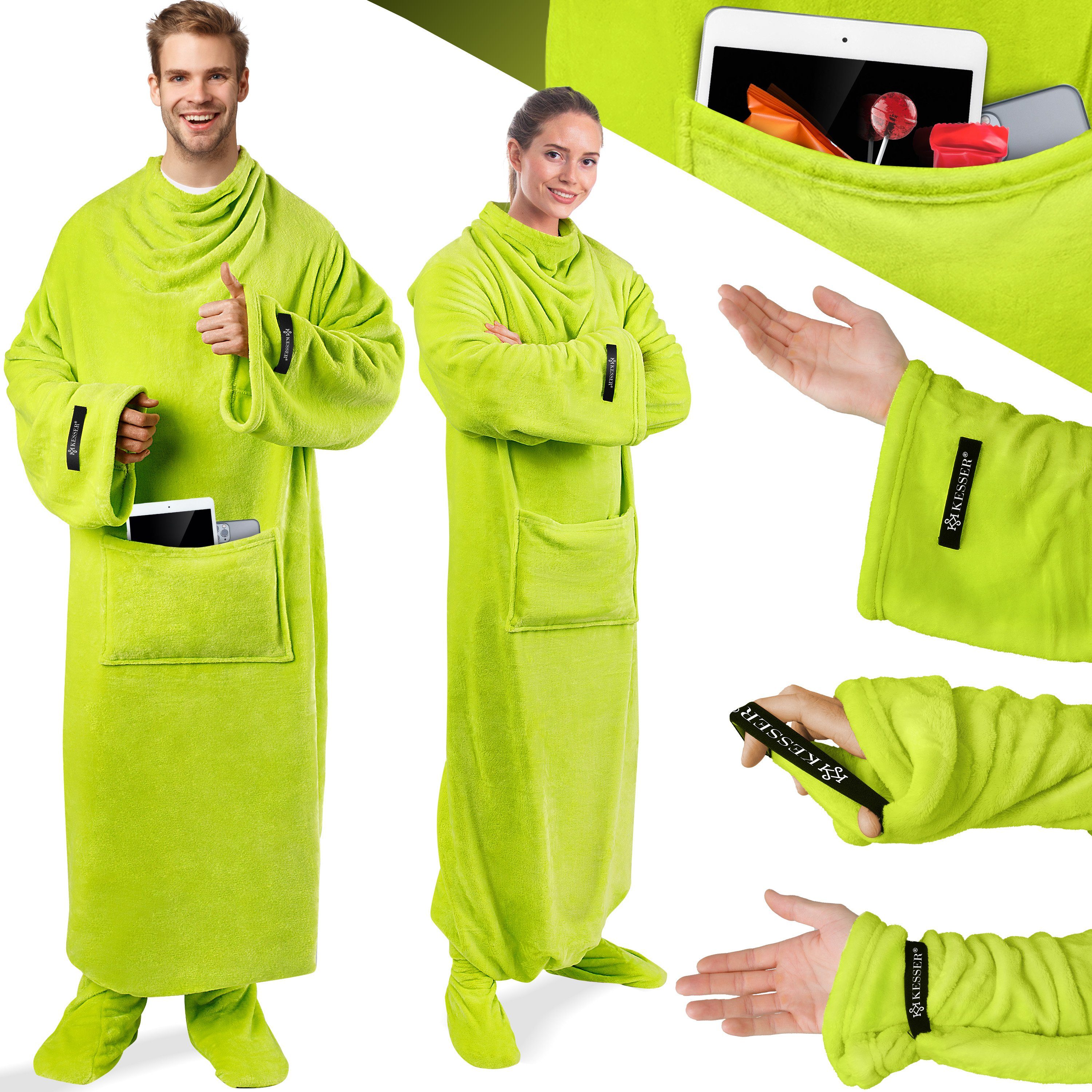 Wohndecke, KESSER, Kuscheldecke TV Decke mit Ärmeln Fußtasche Ärmeldecke