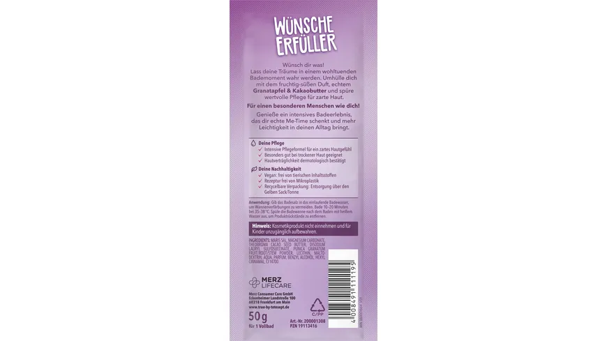 true by tetesept Wünscheerfüller Badesalz Granatapfel Kakaobutter 50 g