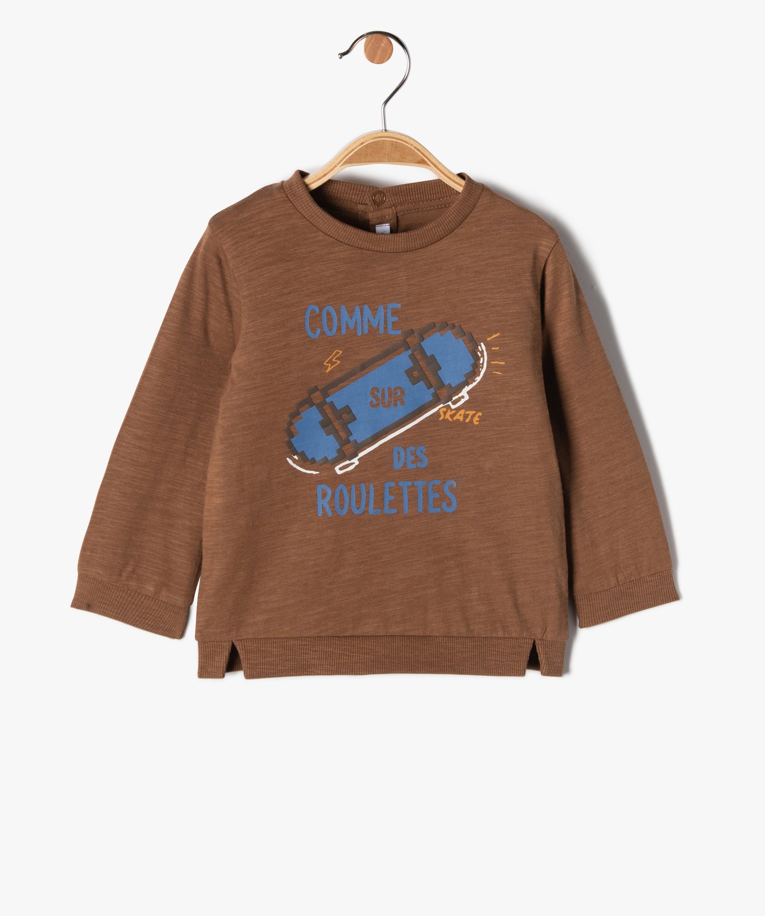 Tee-shirt bébé Garçon à manches longues faon sweat marron | GEMO