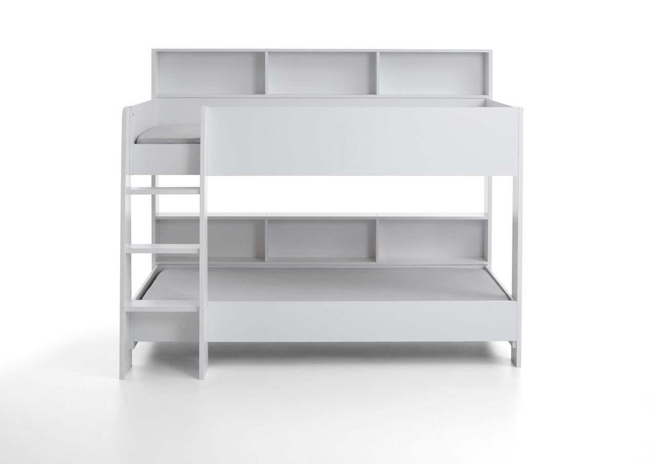 Relita Etagenbett SWAY mit 2x Liegeflächen 90x200 cm, inkl. Bodenplatte und Regalen, Dekor Weiß
