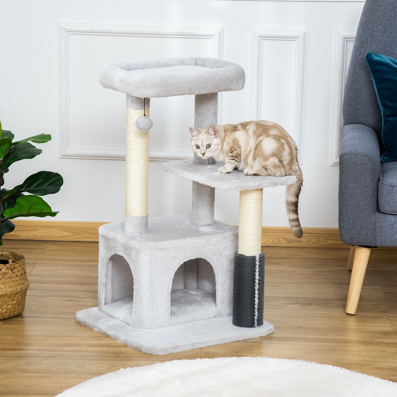 PawHut Kratzbaum Katzenbaum mit Massageecke Katzenhöhle Sisalseil-Kratzstamm