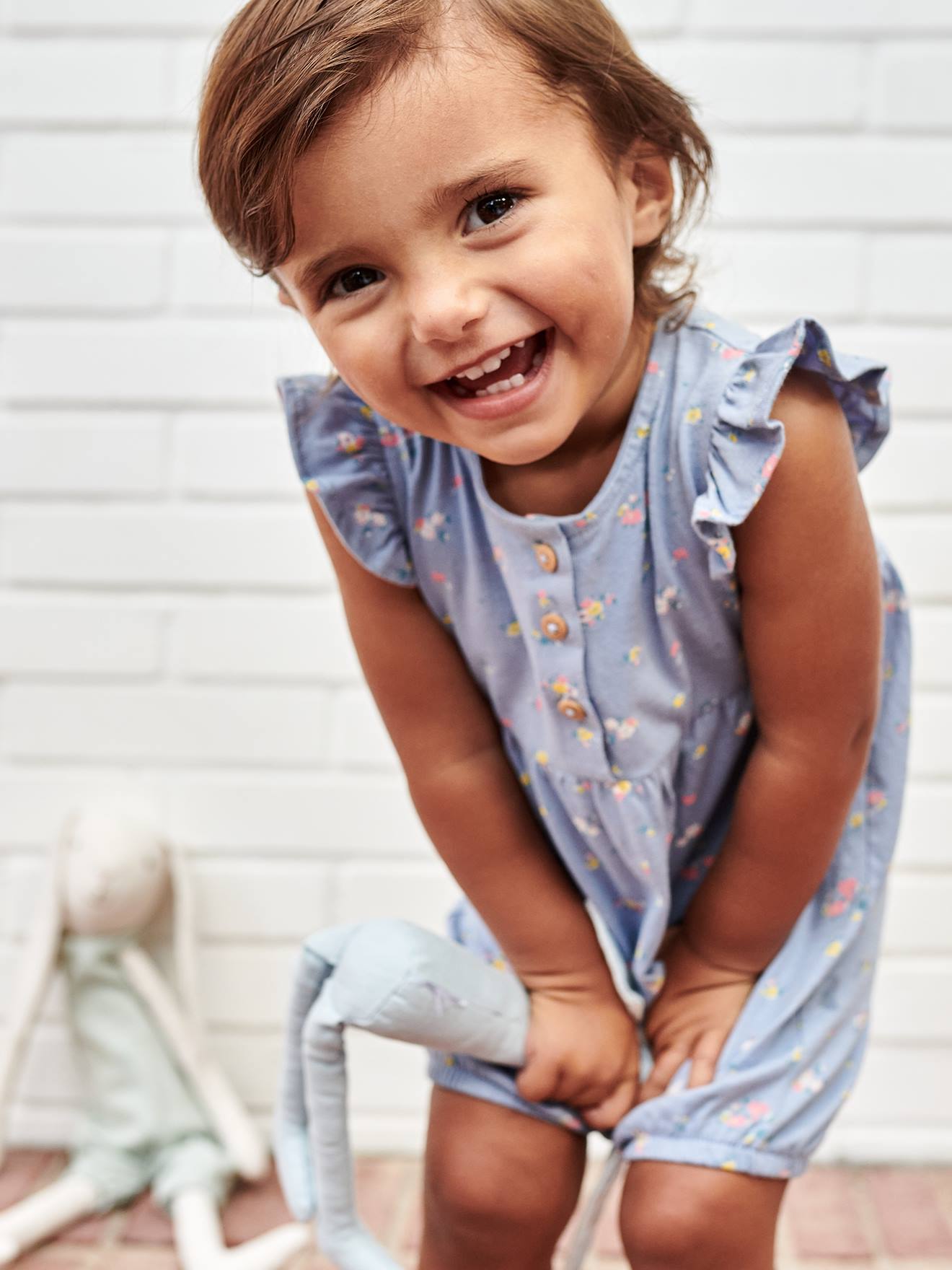 Combishort bébé manches volantées bleu pâle