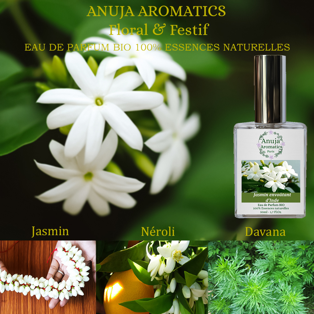 anuja aromatics Jasmin Envoûtant d'Inde Eau de Parfum Bio aux Essences 100 % Naturelles