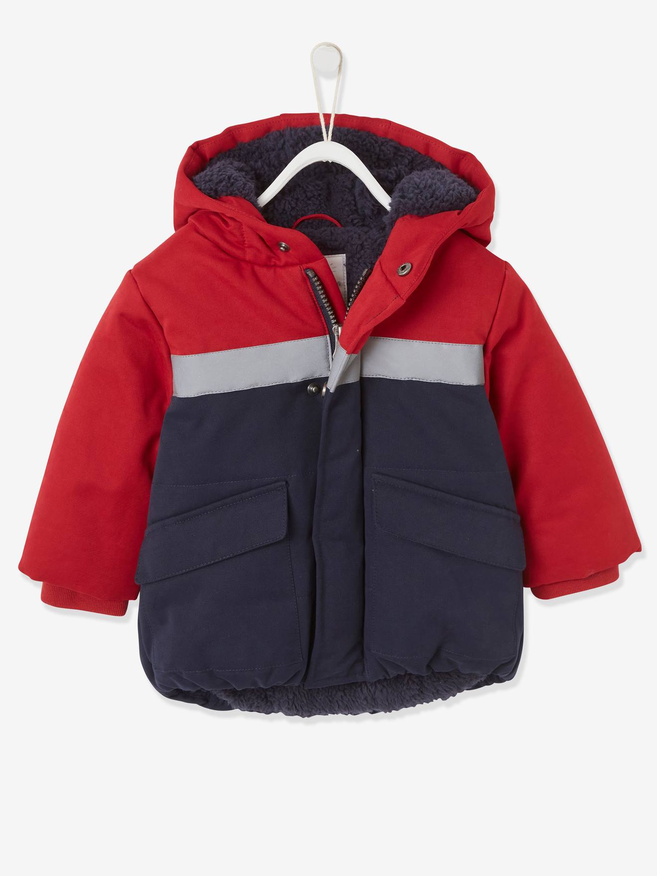 Vertbaudet Jungen Baby Steppjacke, Colorblock-Streifen - dunkelrot