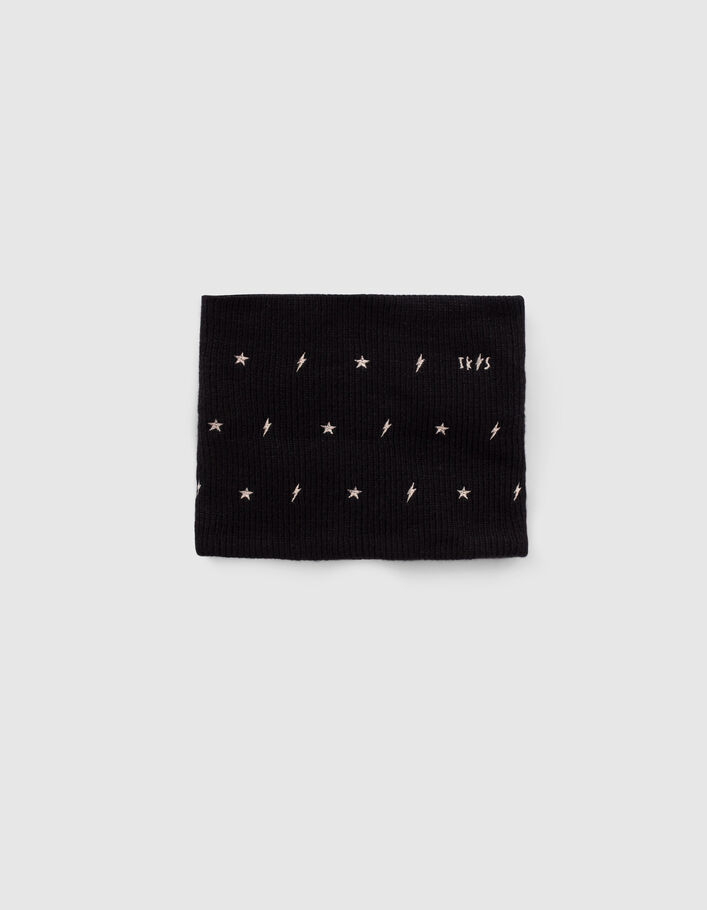 Snood noir tricot brodé étoiles et éclairs dorés fille