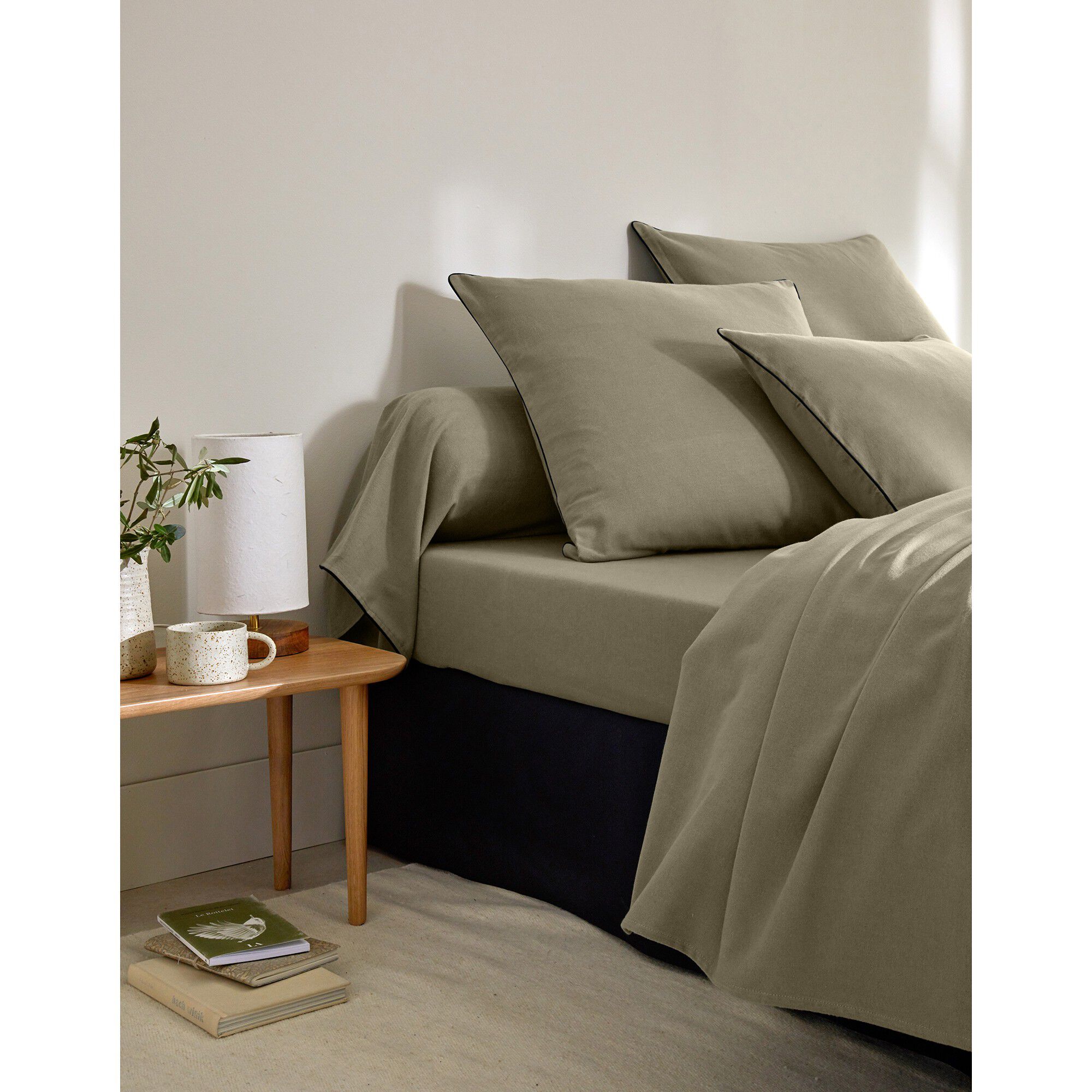 Linge de lit uni flanelle passepoil contrasté, collection 