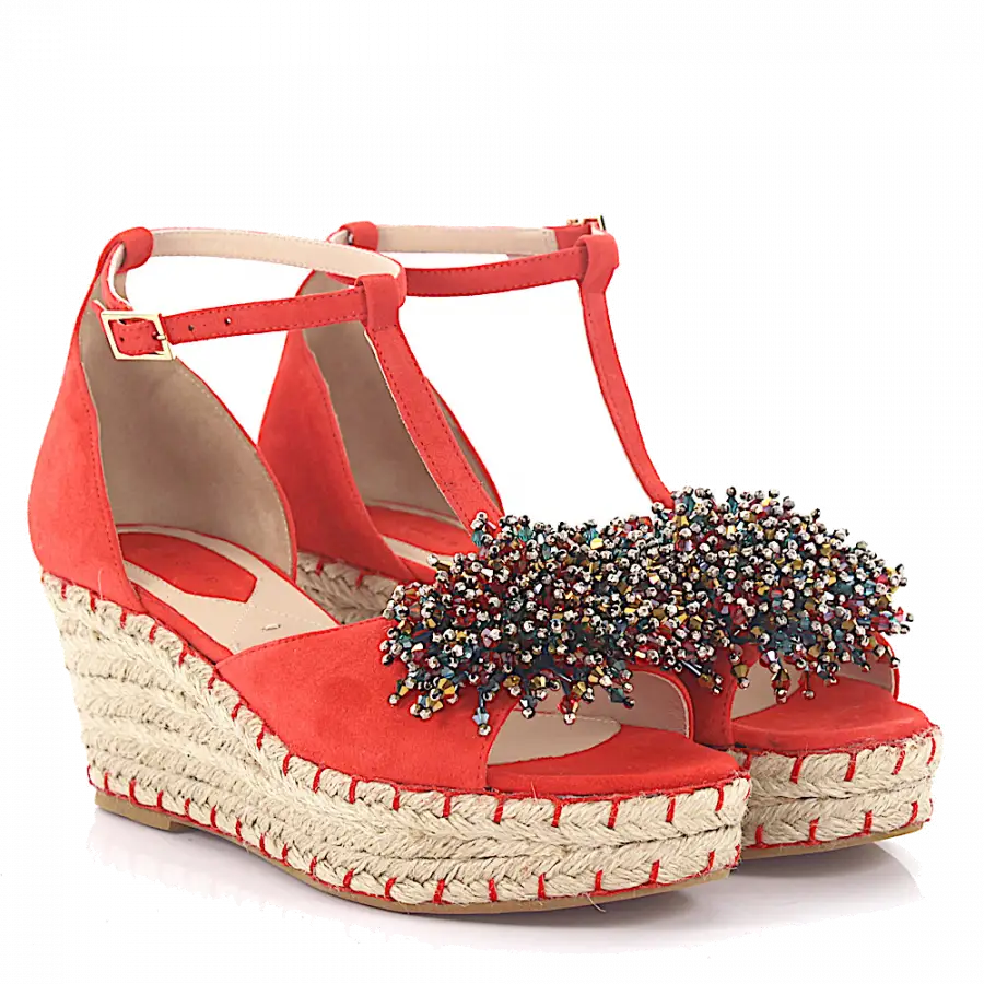 Elie Saab - Keilsandaletten Schmuckstein rot - rot