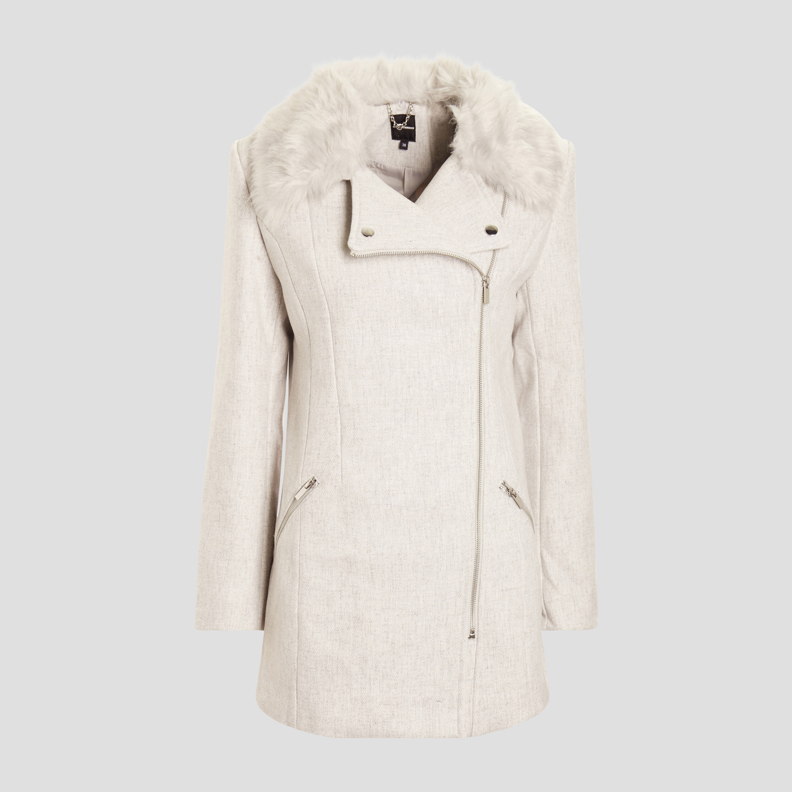 Manteau droit zippé gris femme | La Halle