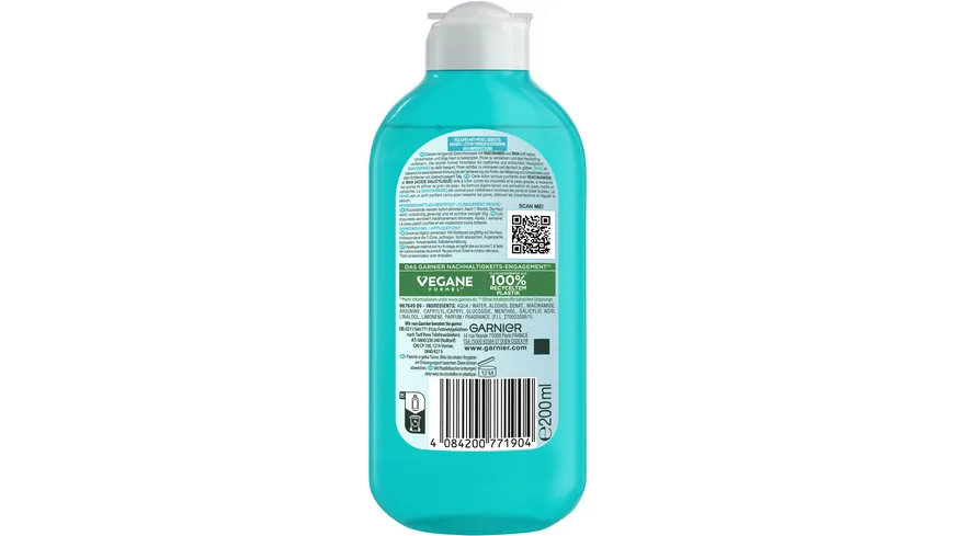 GARNIER Skin Active Hautklar porentief klärendes Gesichtswasser - Talgreduzierend für ein verfeinertes Hautbild 200 ml