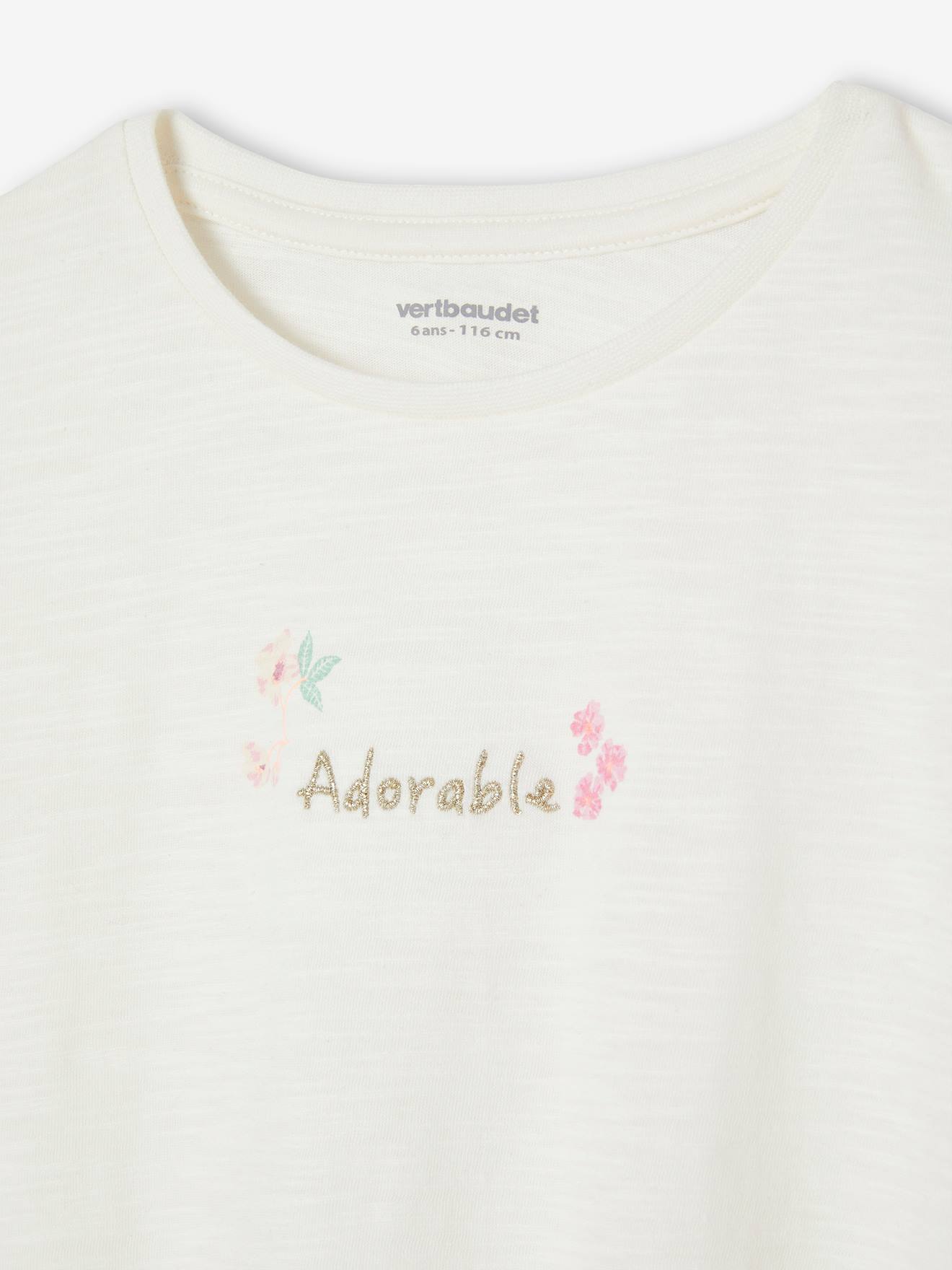 Vertbaudet Mädchen T-Shirt mit gestickter Schrift - wollweiß