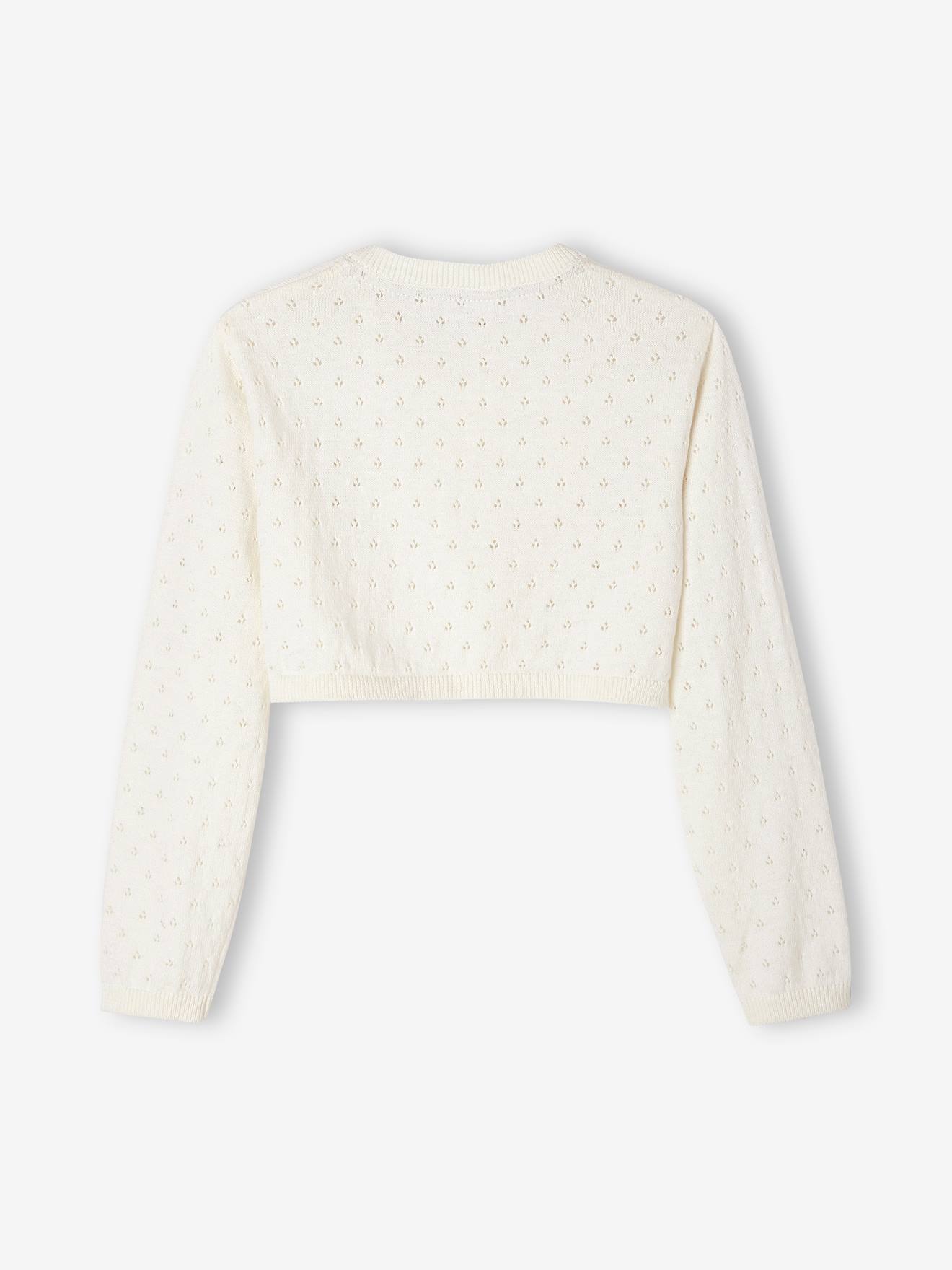 Gilet boléro en maille pointelle fille corail