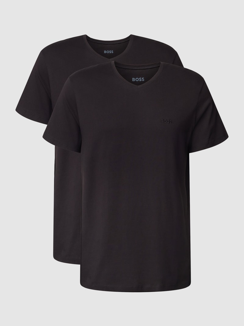 T-Shirt mit V-Ausschnitt im 2er-Pack Modell 'ComfortS' in schwarz