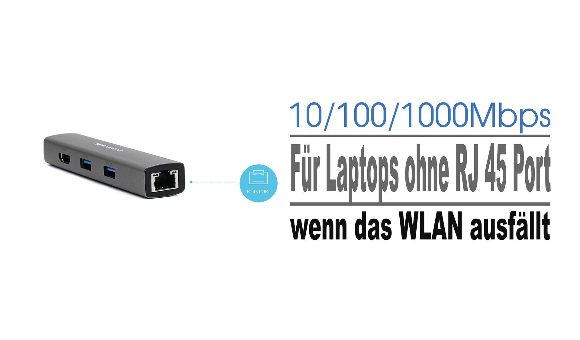 HURRICANE Laptop-Dockingstation C0546 USB-C Hub Aluminium Dockingstation 6 in 1 Multiport 4K HDMI, LAN Ethernet RJ45, 100W PD USB 3.0 für Laptop Notebook MacBook PC HDD