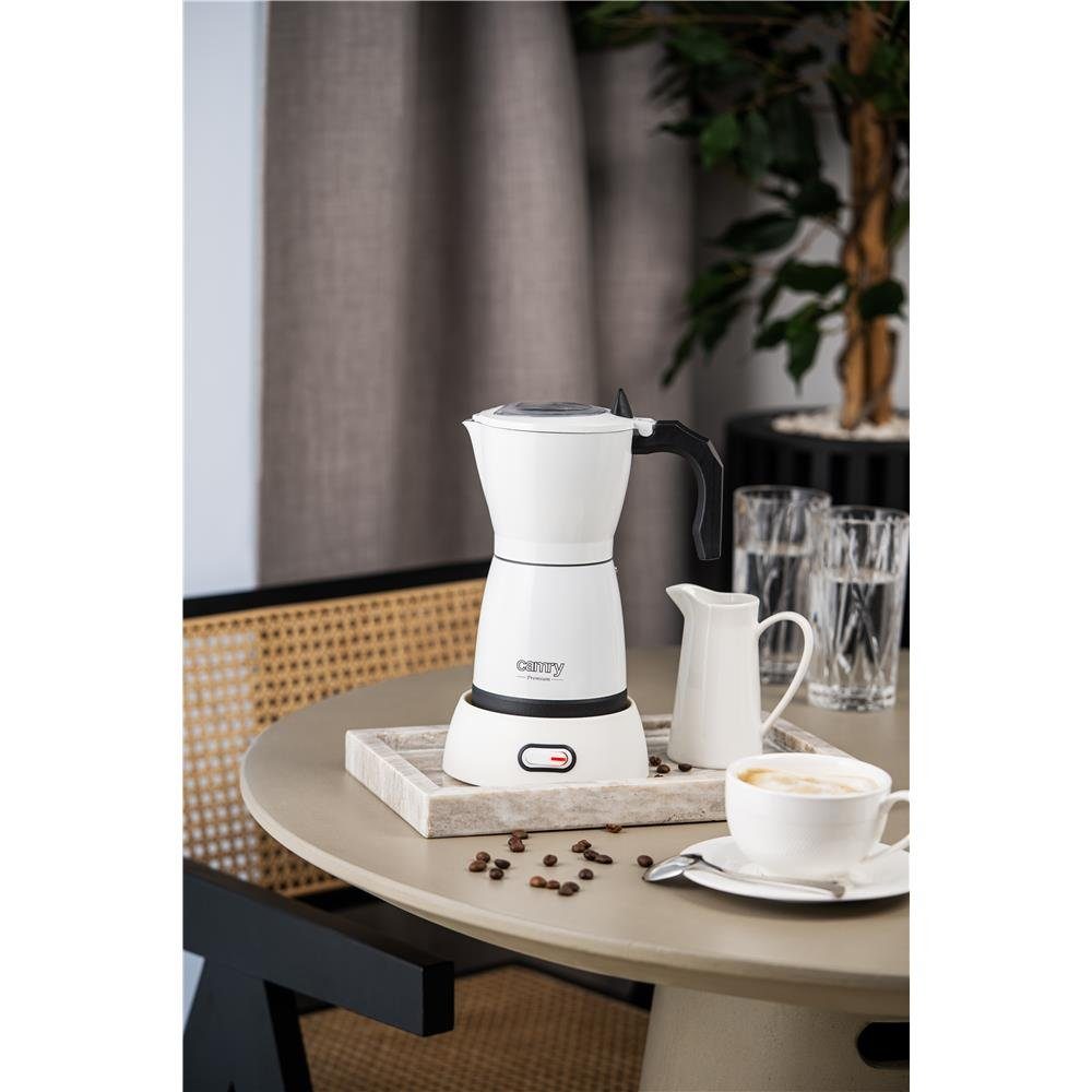 Camry Espressokocher CR 4415, Elektrische Moka Kanne, 6 Tassen, 300 ml, weiß