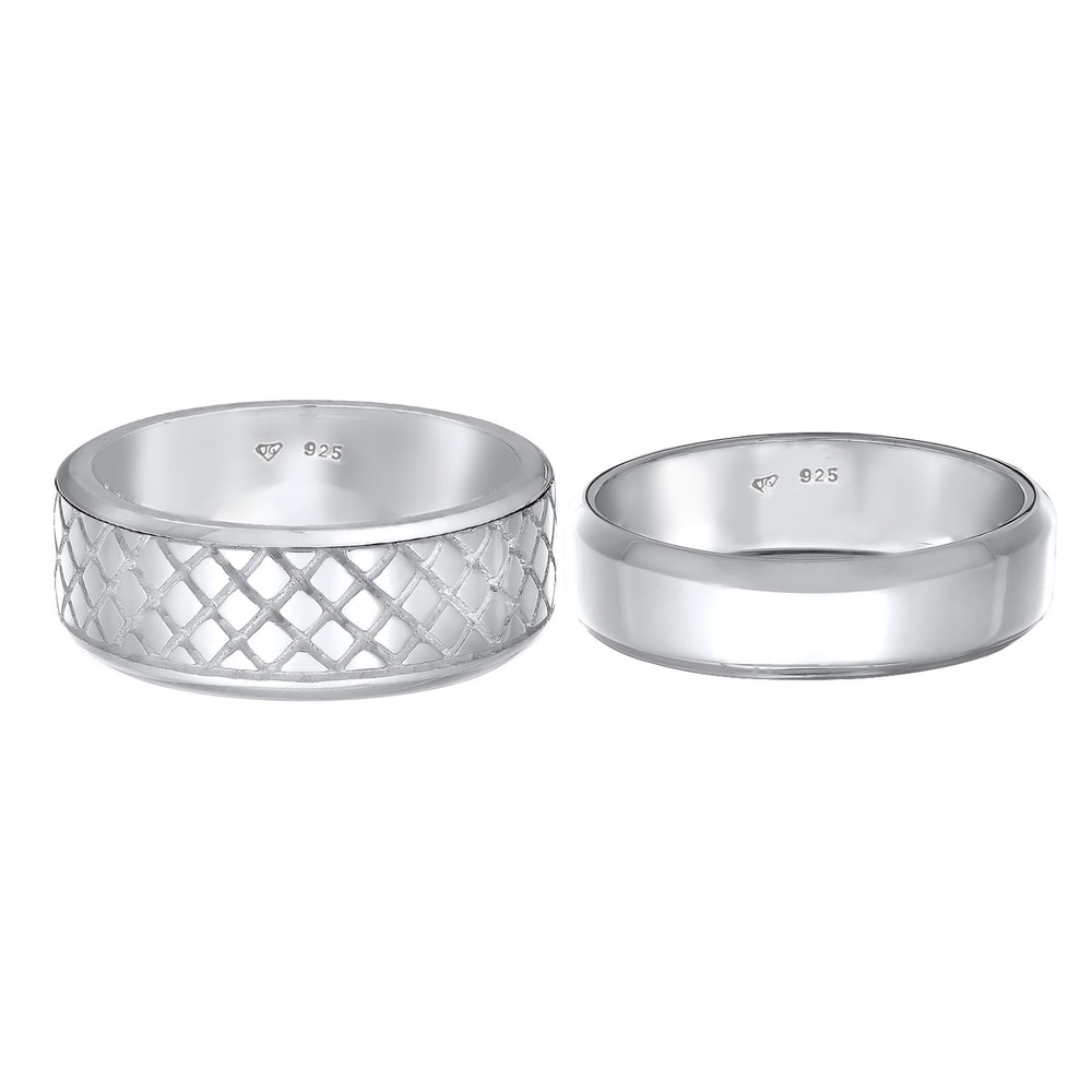 KUZZOI KUZZOI Bague Jeu de bagues pour hommes - Basic Solid Trend Oxidised en argent ste Bague