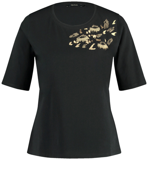 Baumwollshirt mit Zierperlen und Stickerei