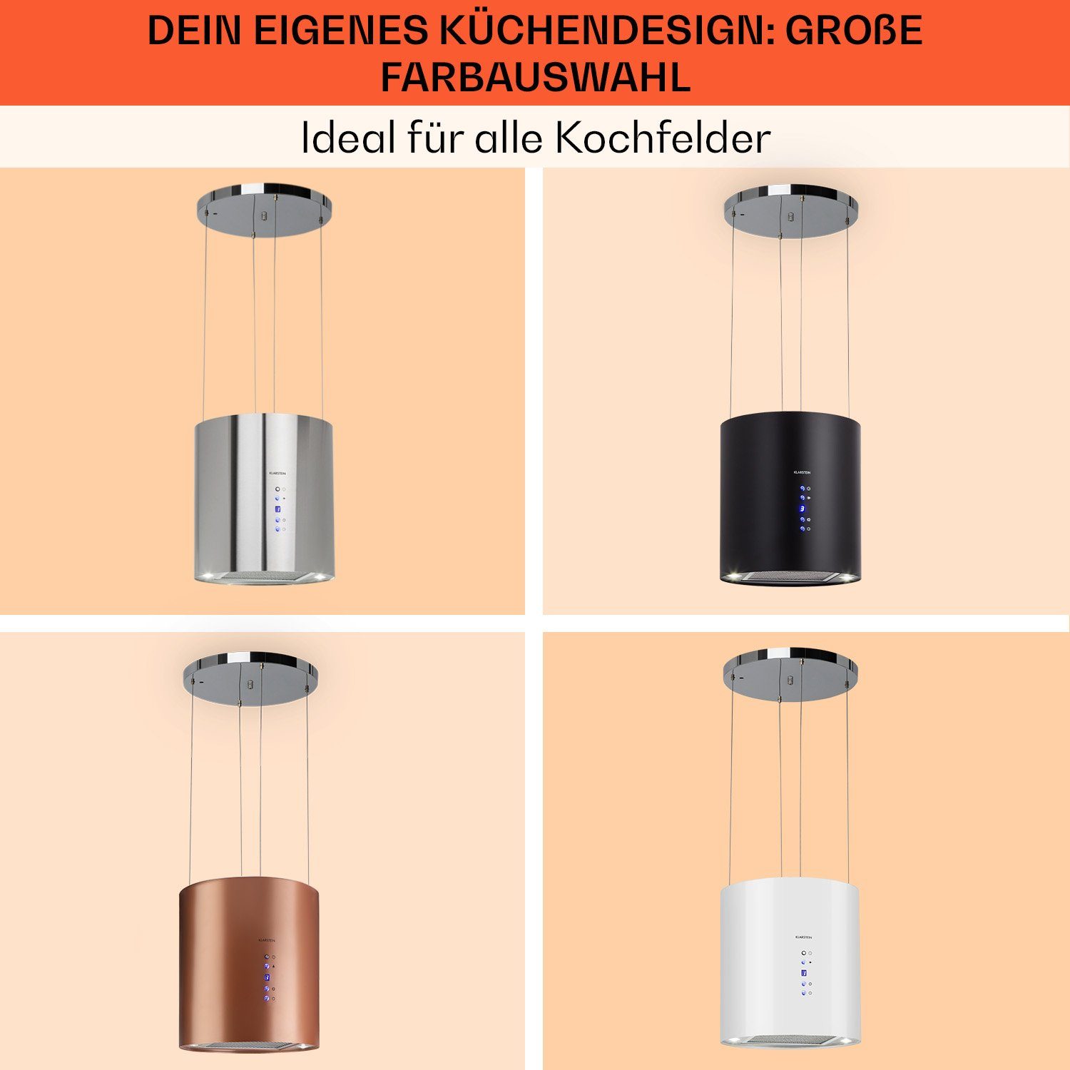 Klarstein Deckenhaube Serie TK15-Barett-SS Barett, Abzugshaube Insel Abluft Umluft Haube Dunstabzug Dunstabzugshaube