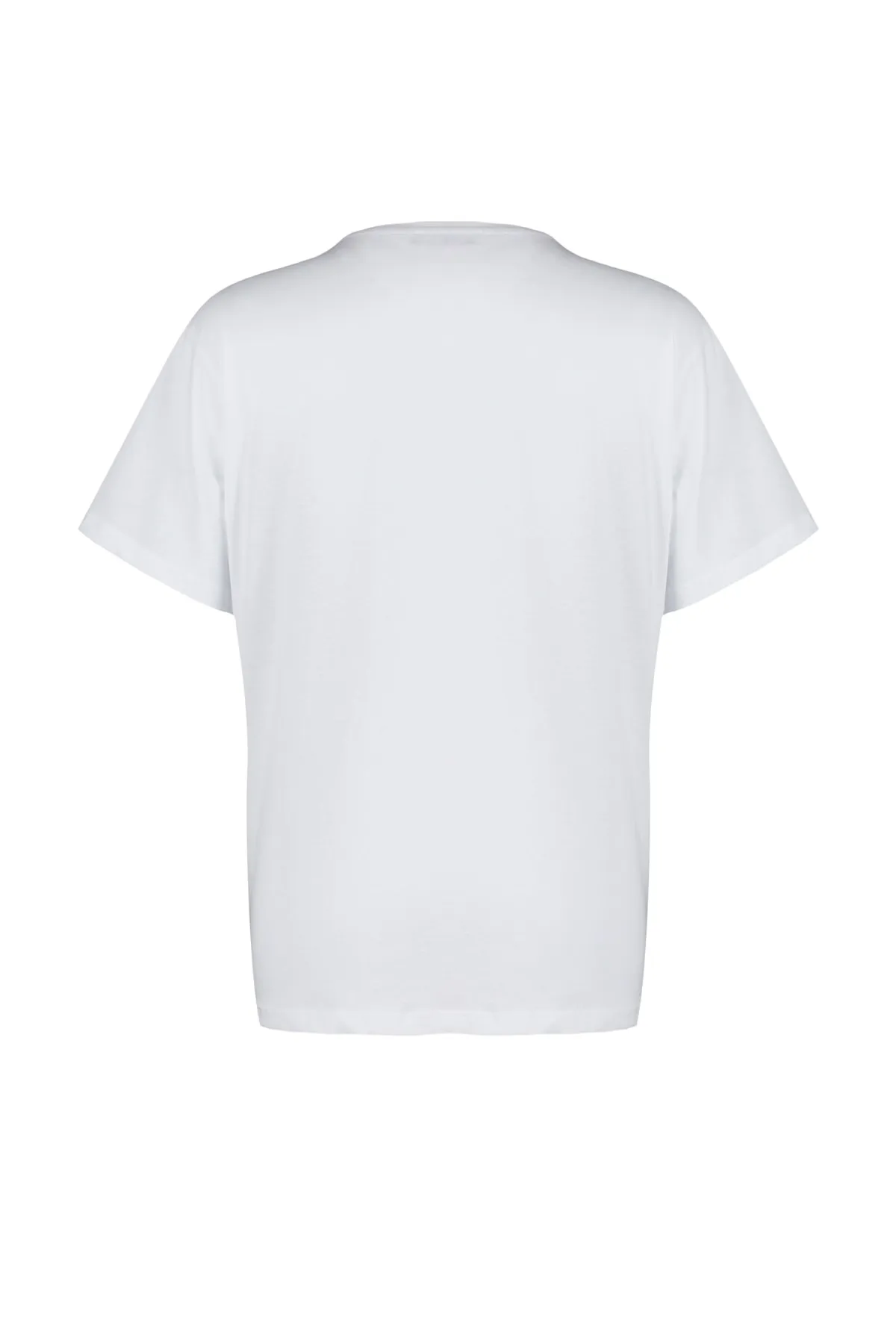 Trendyol Collection  Weißes bedrucktes Oversize/Wide Fit Strick-T-Shirt mit Stehkragen, 100 % Baumwolle TWOSS23TS00373