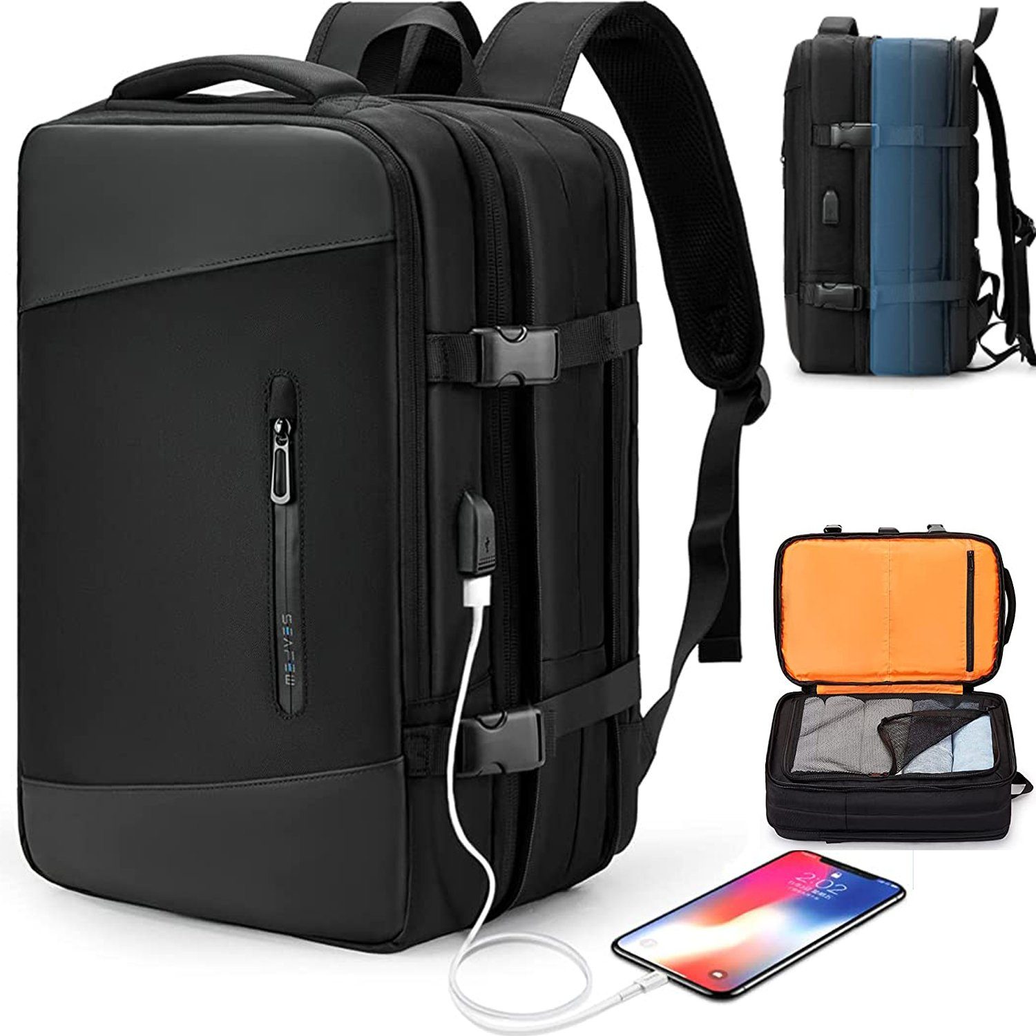 Directin Reiserucksack Reiserucksack, Lässiger Tagesrucksack Schultasche, Laptop Rucksack (26-40L, Für Laptop bis 15,6,16,17 Zoll, mit USB-Lade-Anschluss), mit 2 Laptopfach (passend für ein 15,6