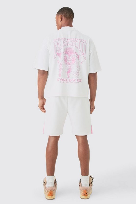 Kastiges Oversize T-Shirt mit Kontrast-Naht & Shorts