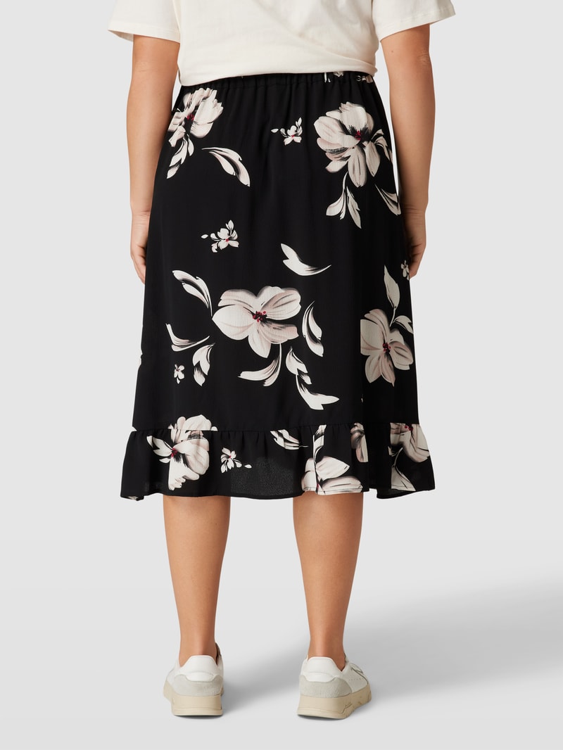 PLUS SIZE Midirock mit floralem Print in schwarz